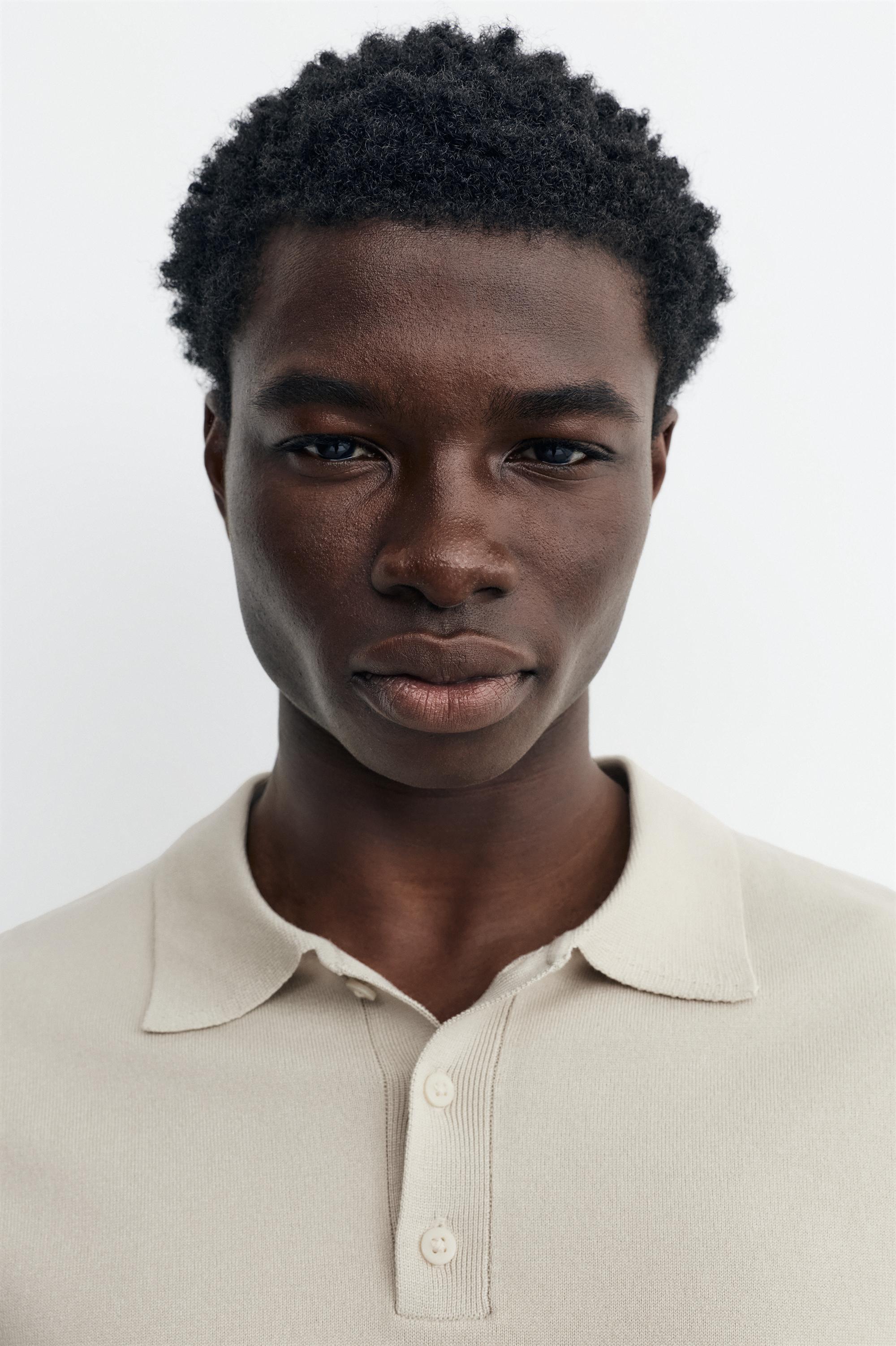 Short sleeve knit polo shirt — Sand