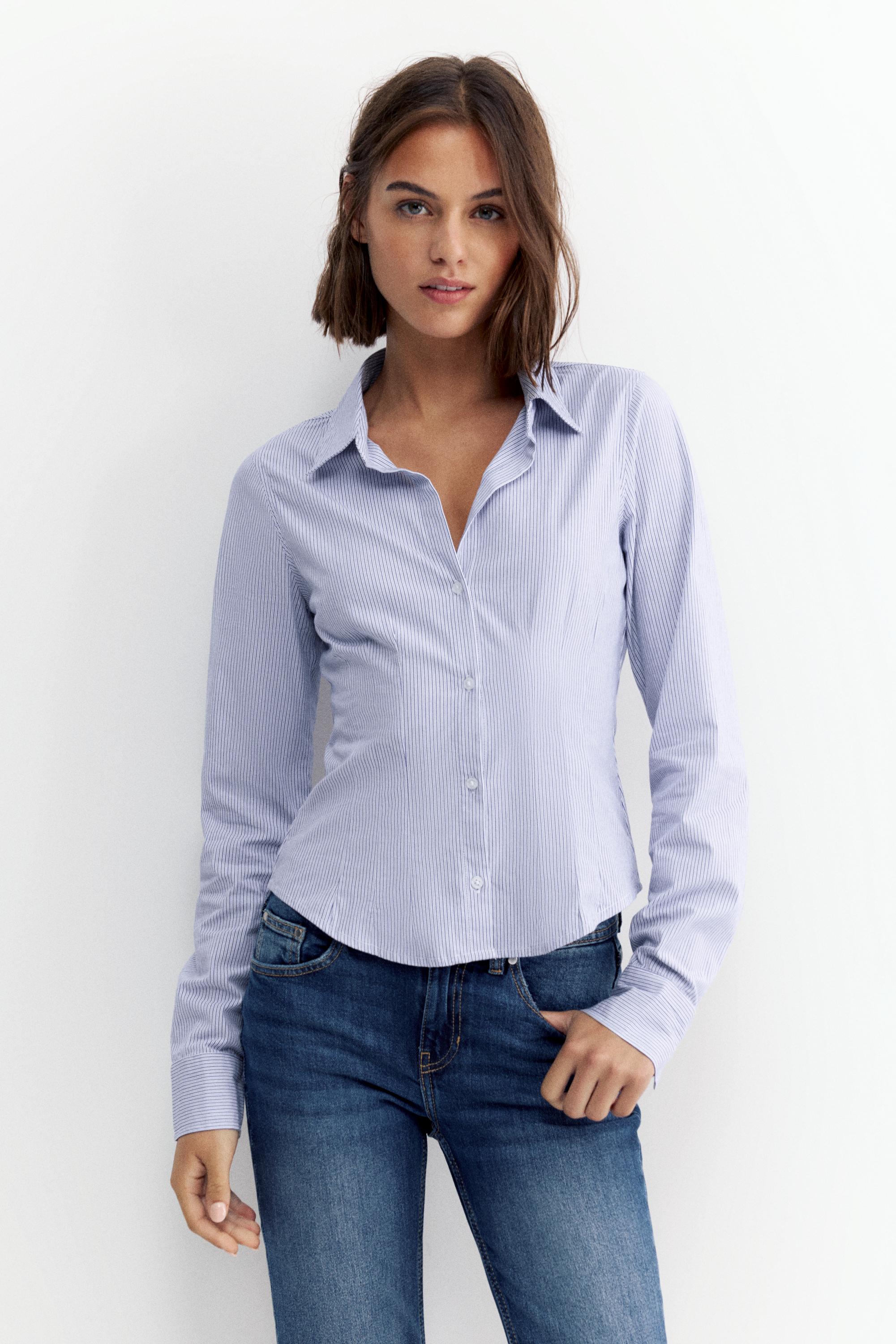 Fitted wide-cuff shirt — Blue/White