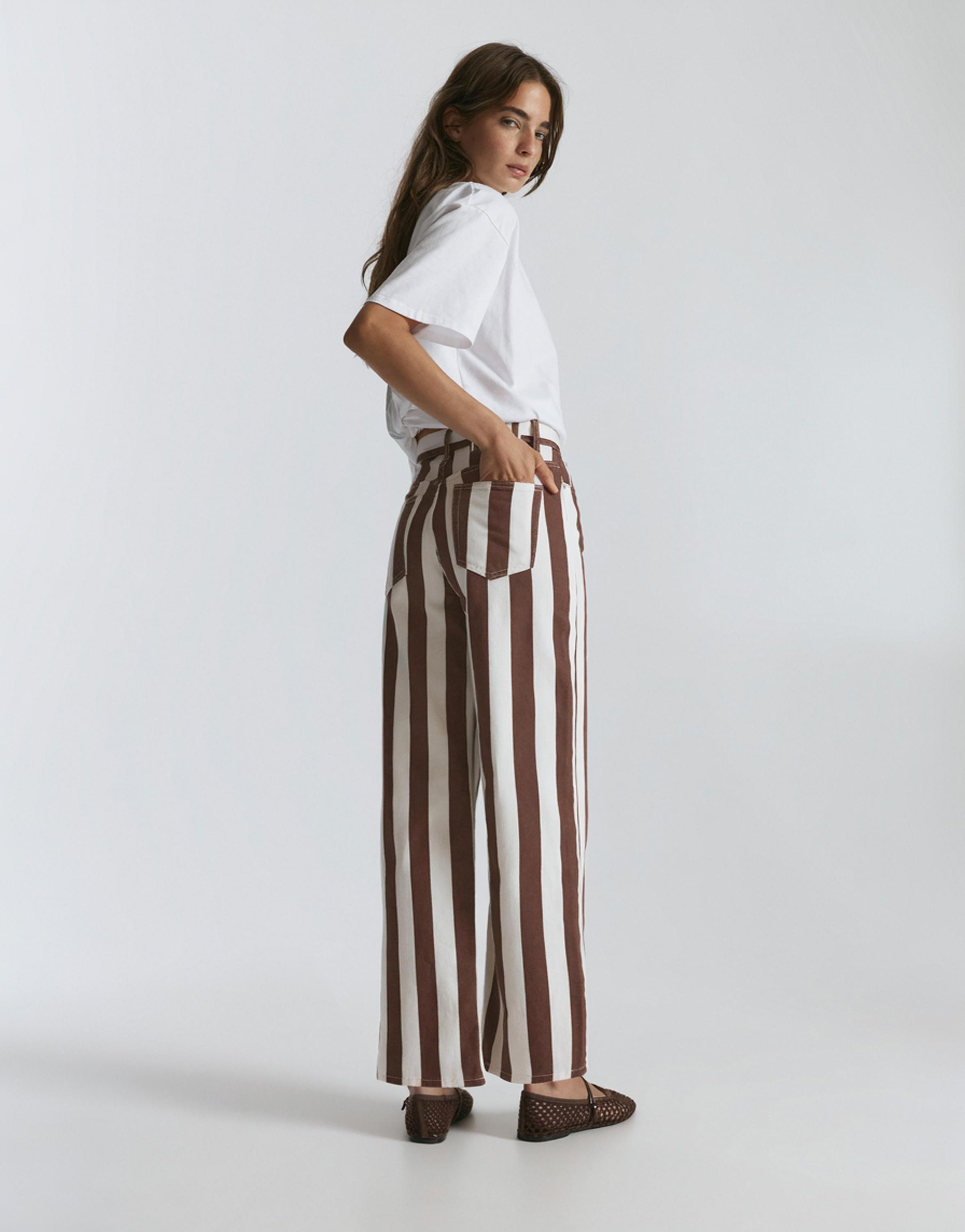 Striped straight-leg trousers — Brown