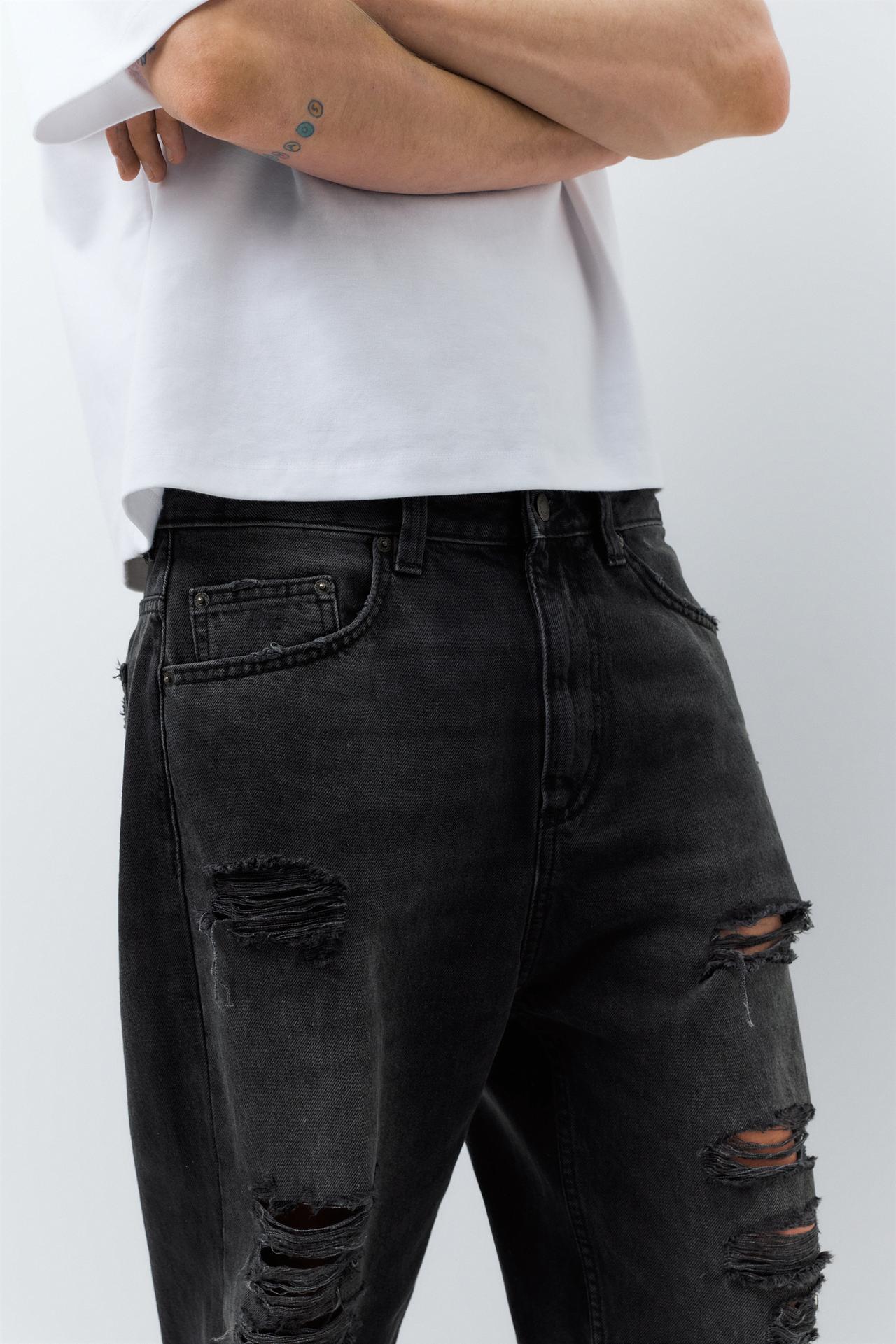 Relaxed fit ripped jeans — Faded black