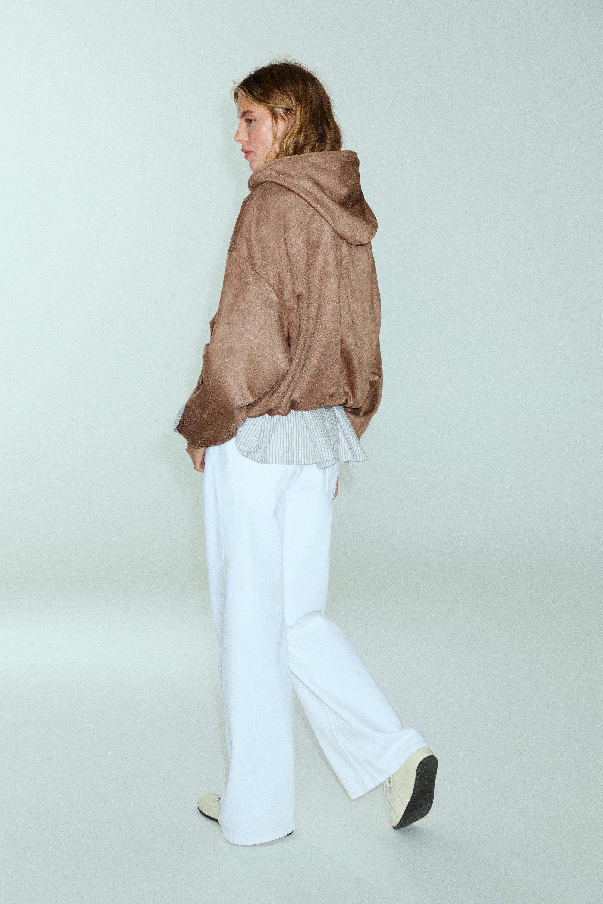 Pull&Bear Kapüşonlu suni süet bomber ceket görsel 6
