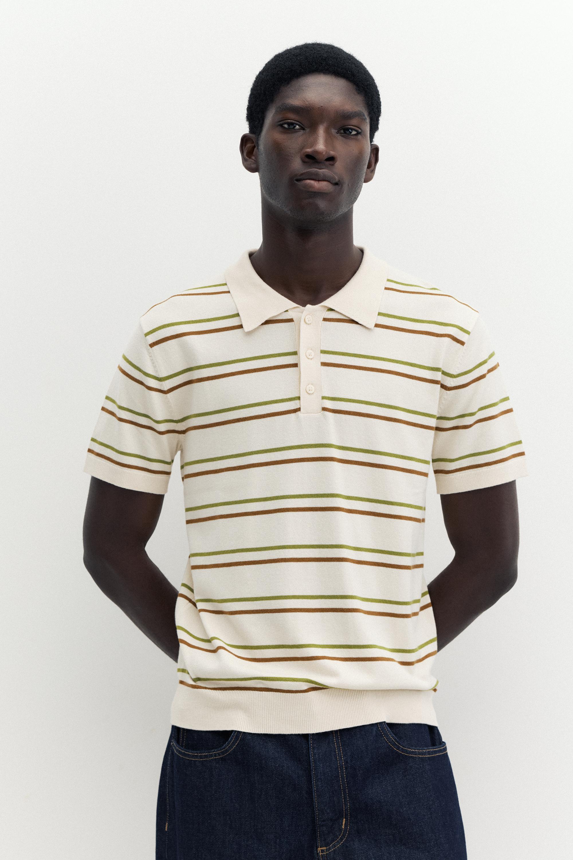 Short sleeve striped polo shirt — Sand