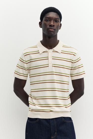 Short sleeve striped polo shirt — Sand 1