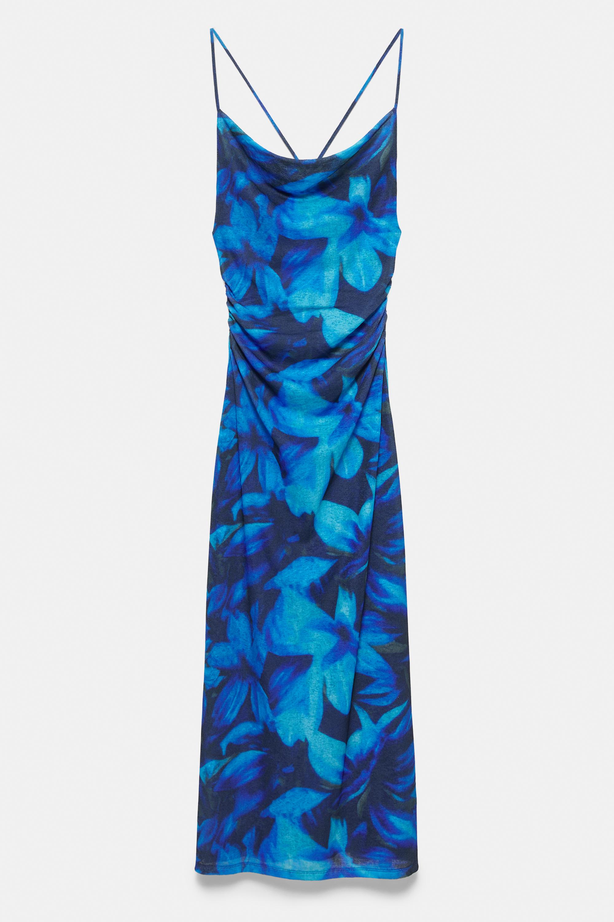Floral strappy midi dress — Deep blue