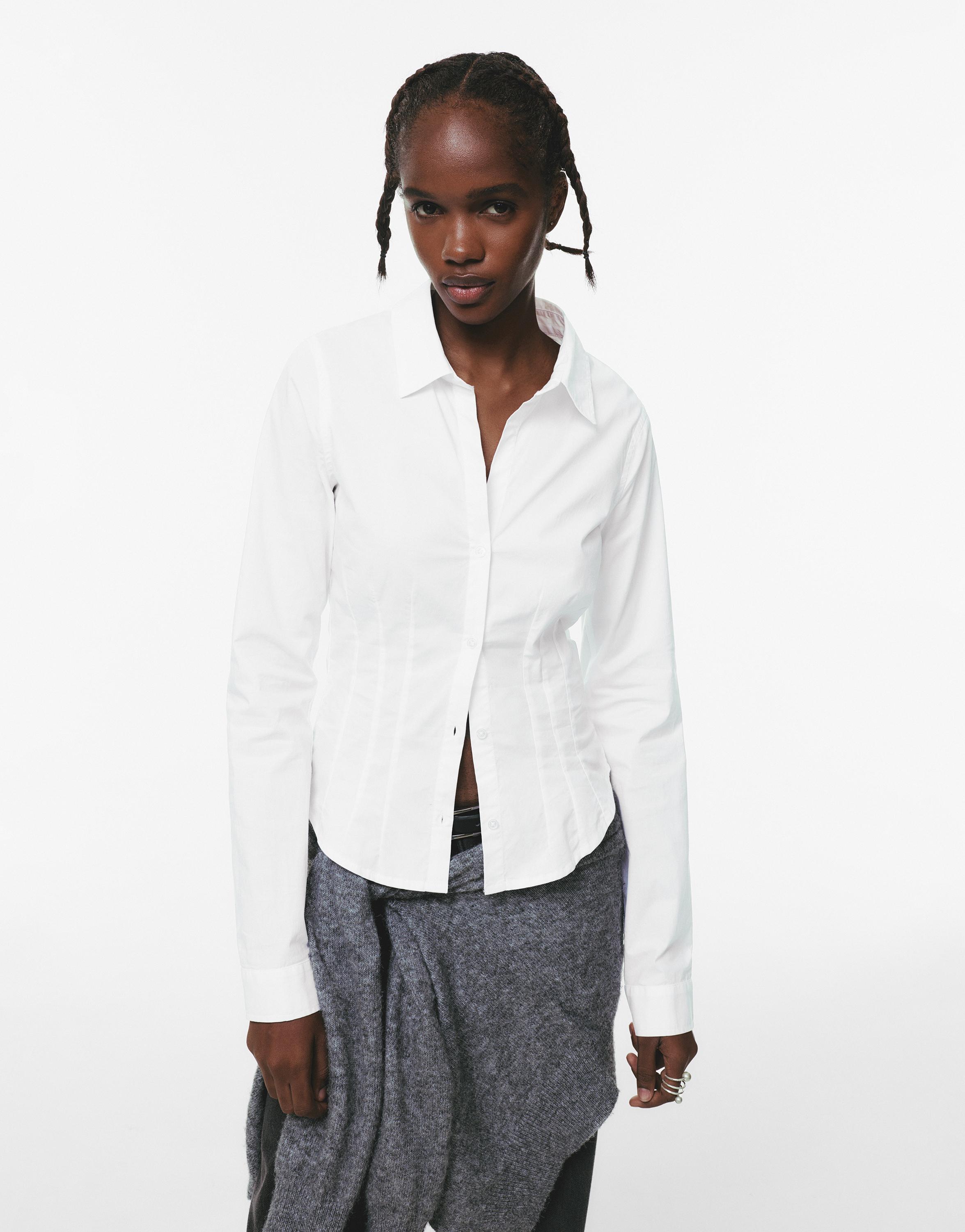 Poplin yırtmaçlı dar kesim gömlek - Görsel 66