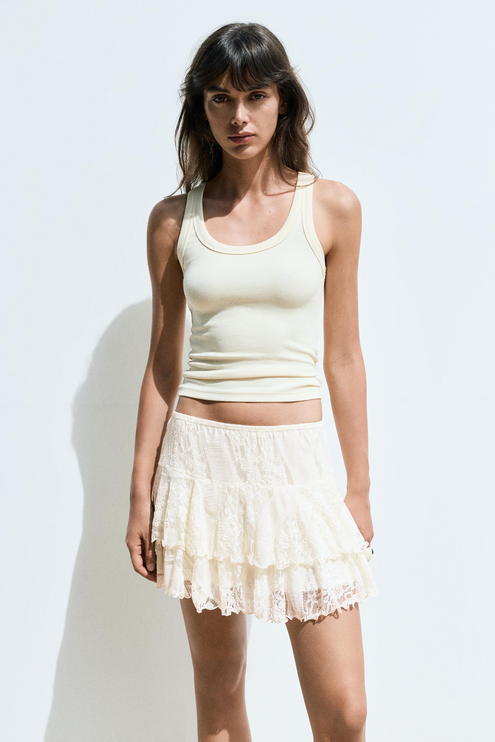 White lace ruffle mini skirt — Ecru