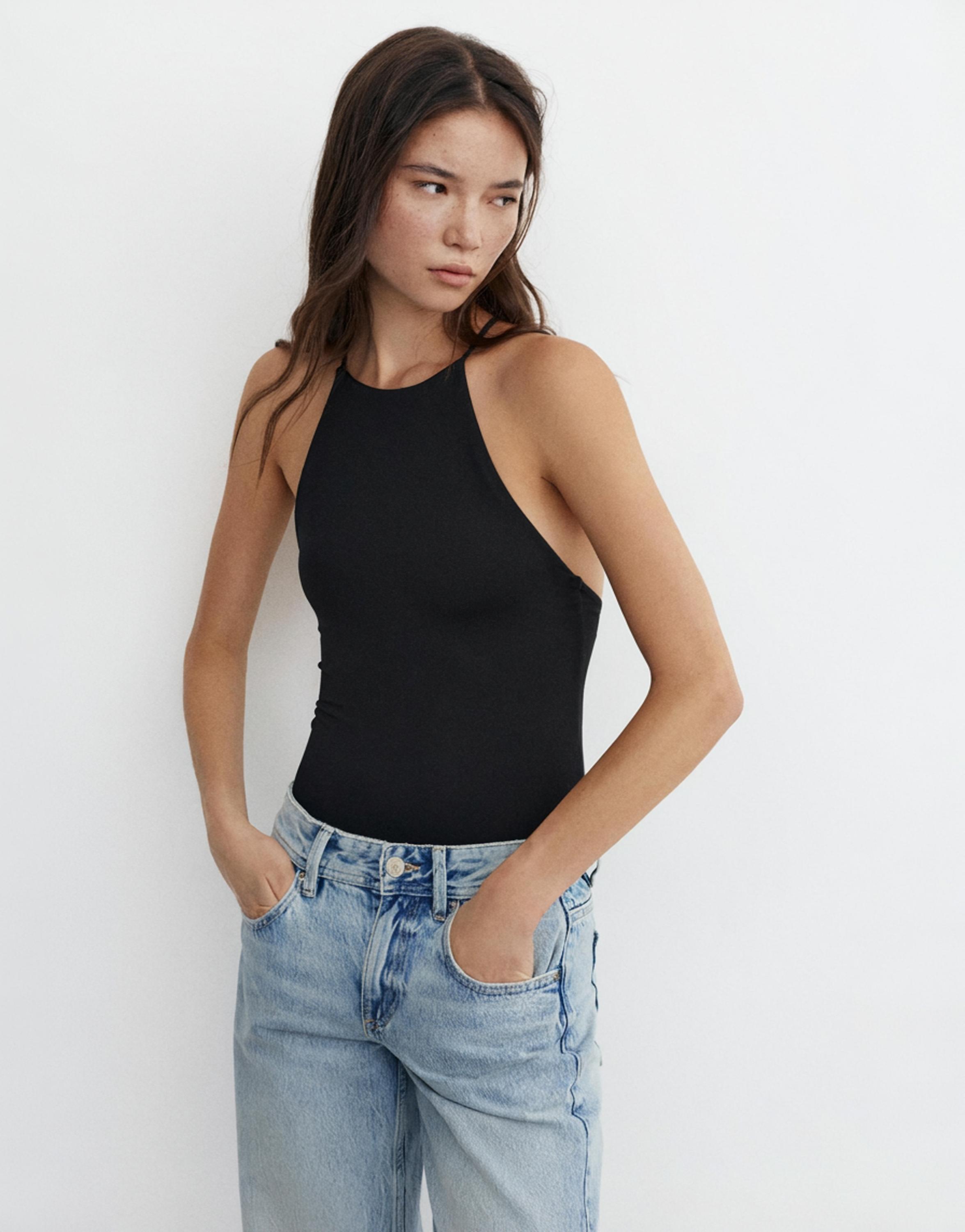 Halter strappy bodysuit — Black