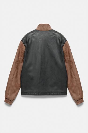 Leather-effect panel jacket — Brown 7