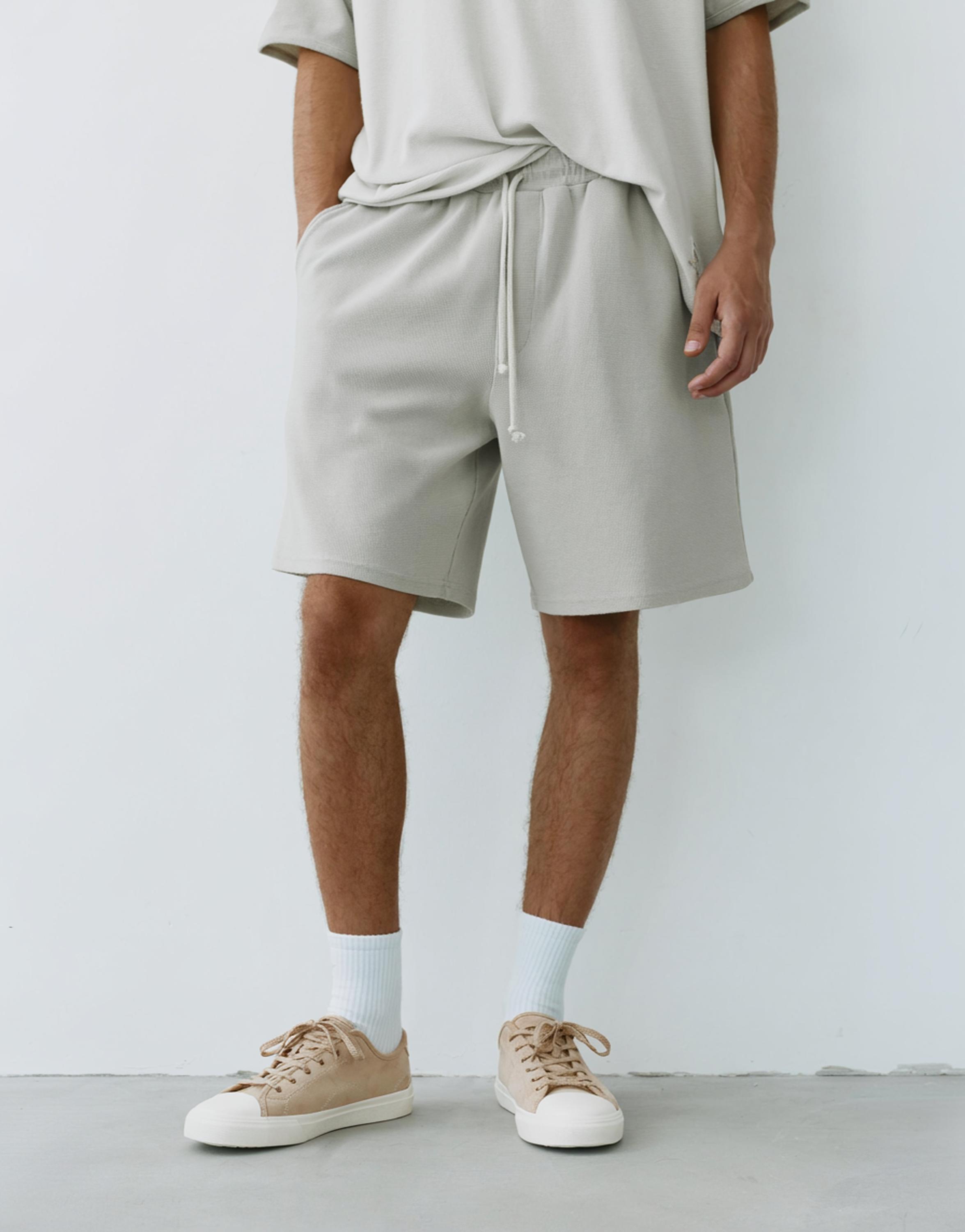 Waffle-knit jogger Bermuda shorts — Aquamarine