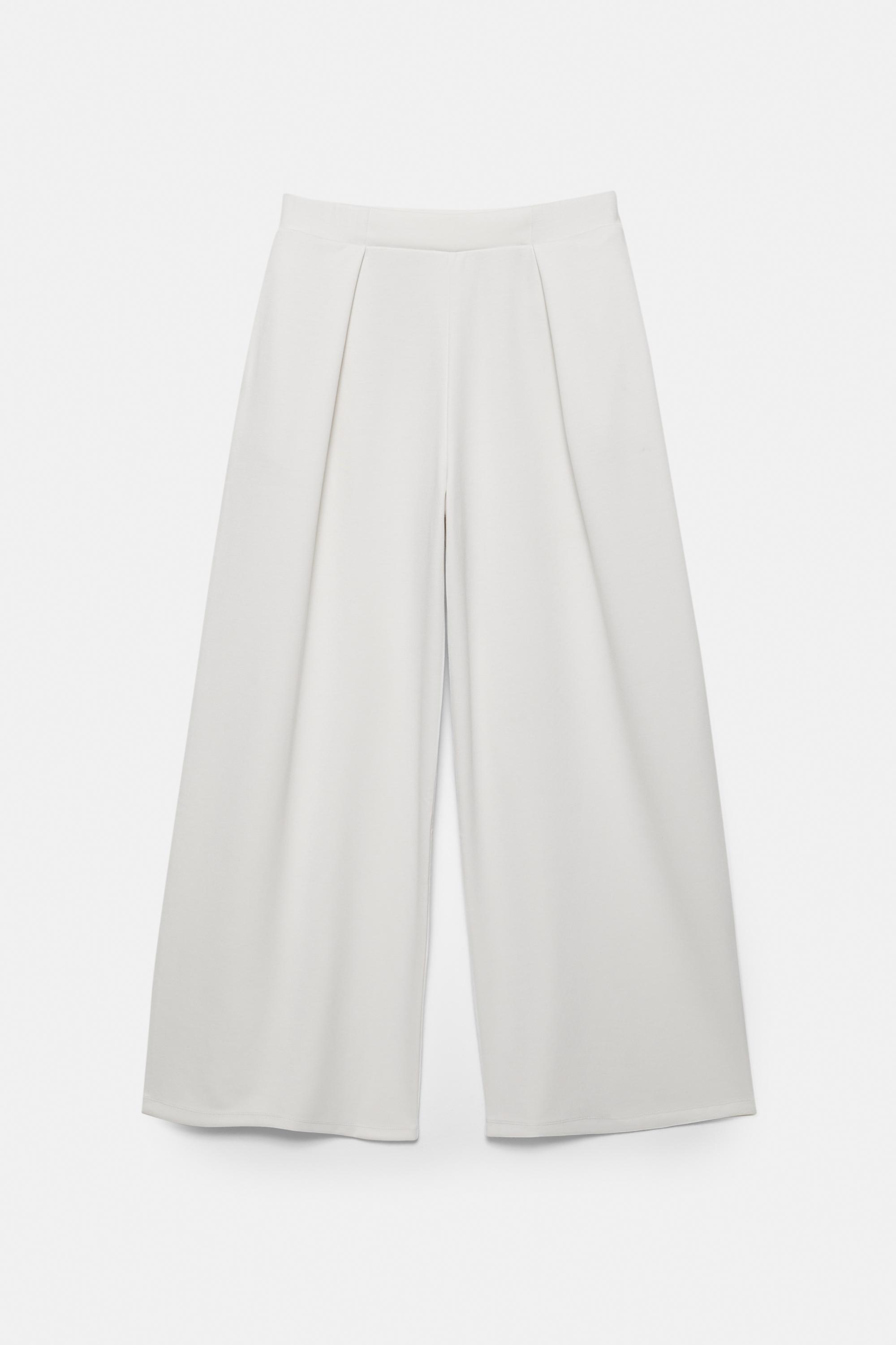 Soft-touch wide-leg darted trousers — Ecru
