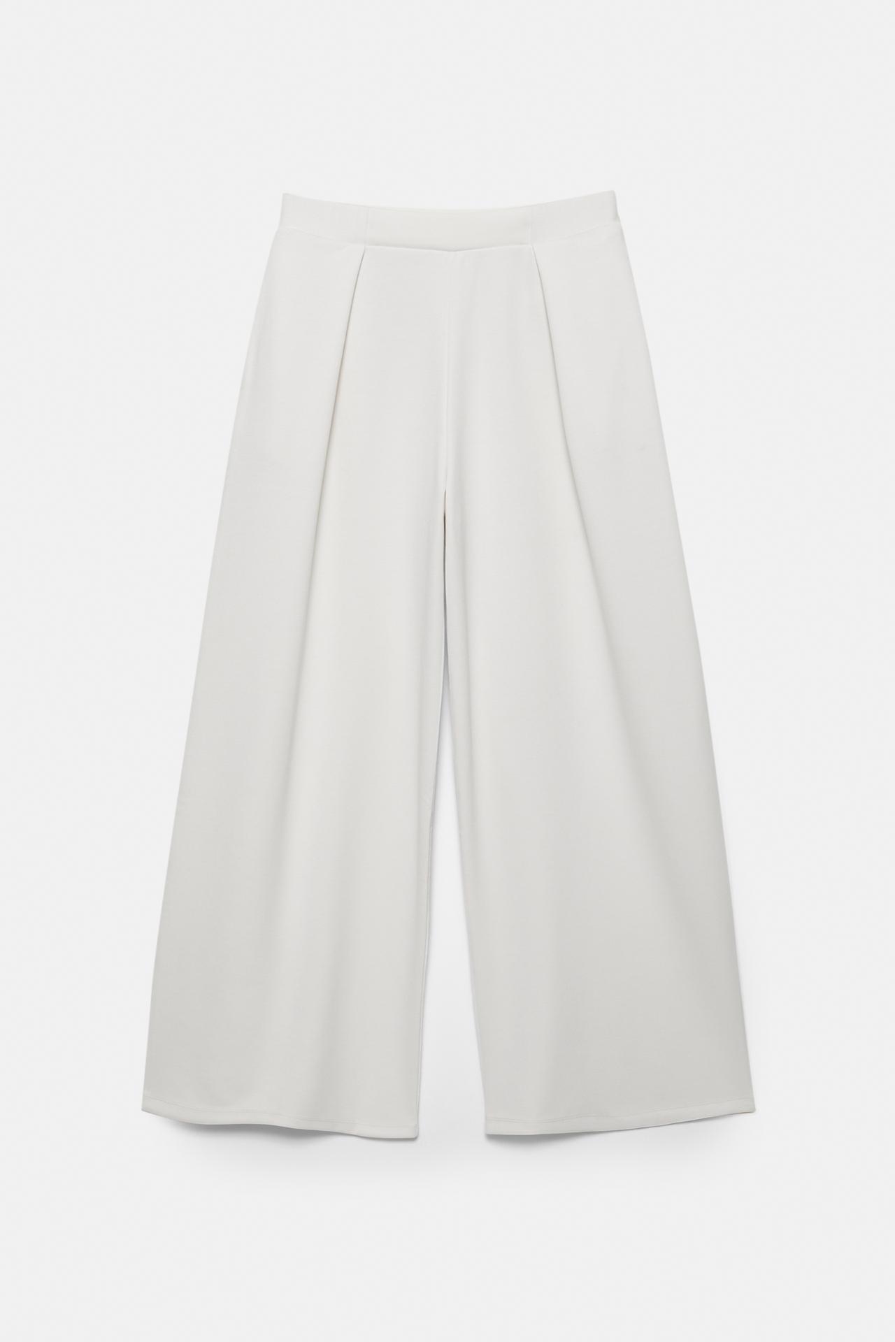 Soft-touch wide-leg darted trousers — Ecru