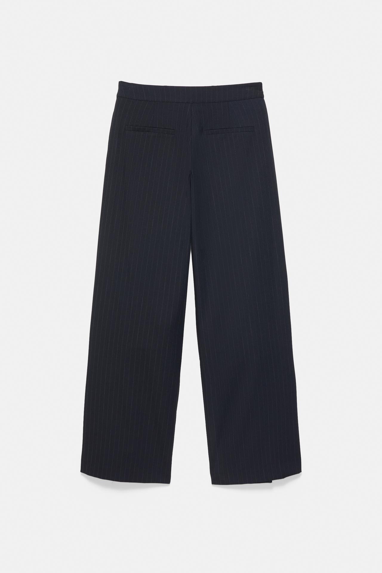 Wide-leg pinstripe trousers — Dark navy