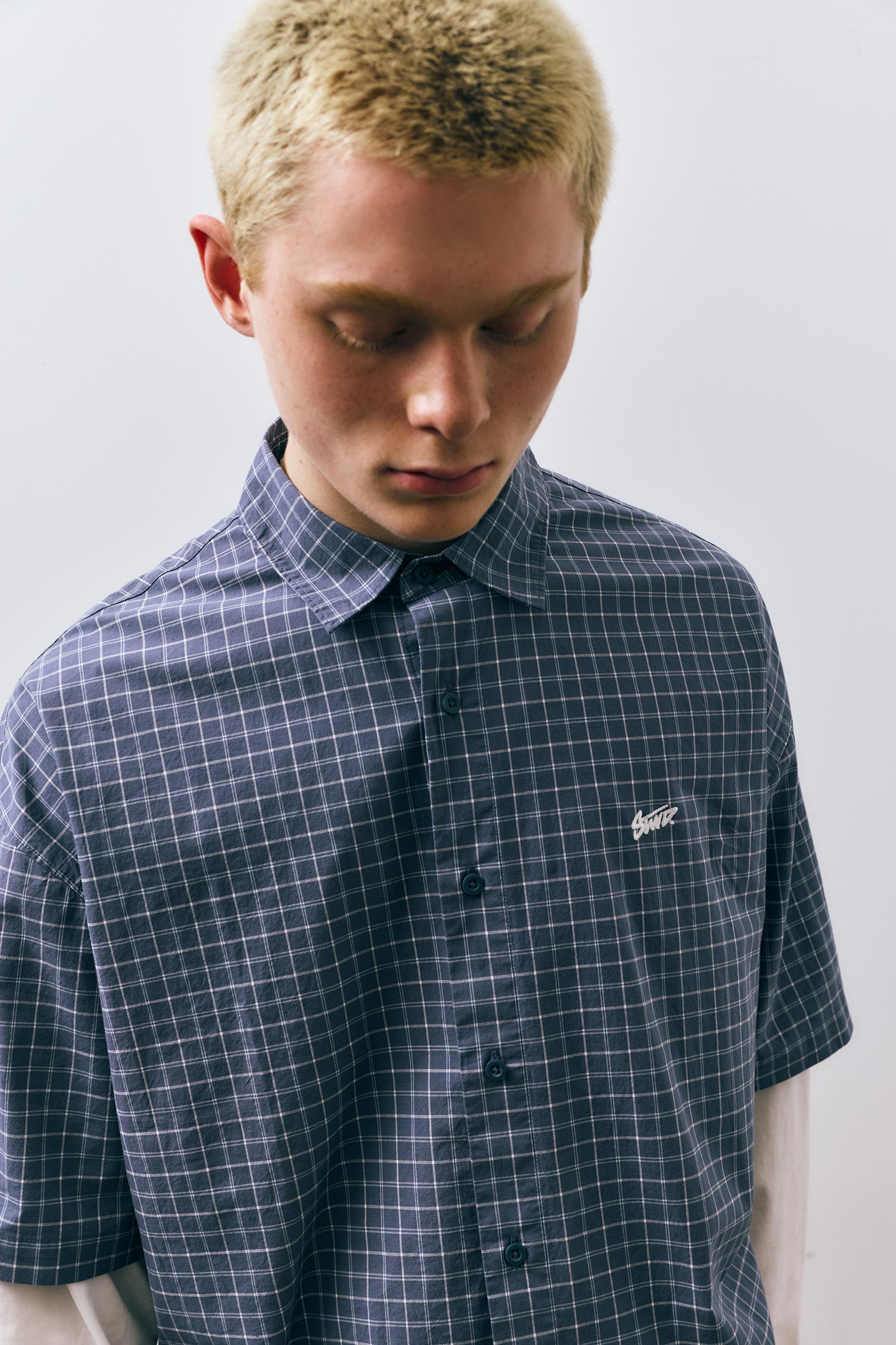 Double-sleeve check shirt — Blue