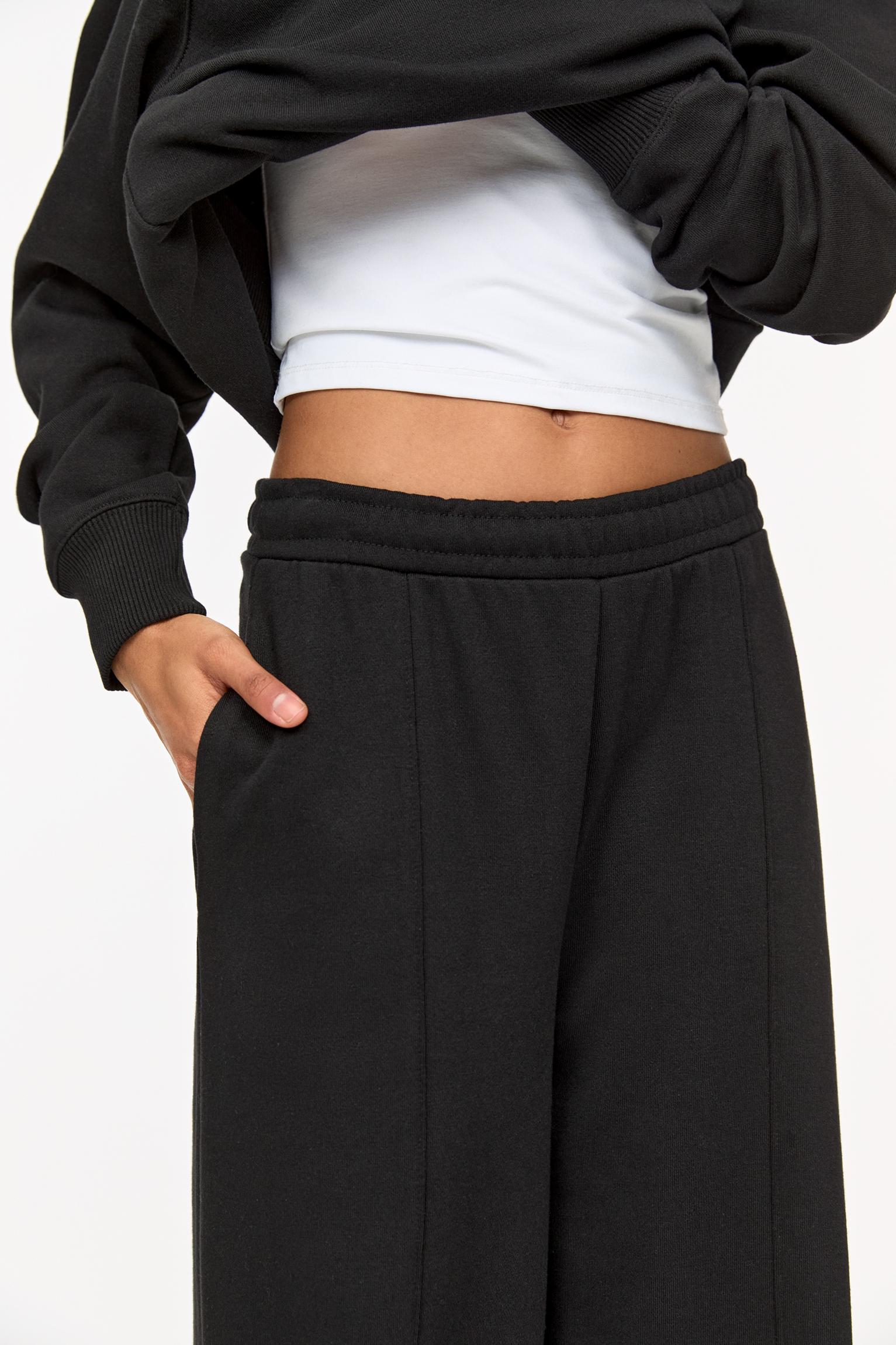 Wide-leg seam detail sweatpants — Black