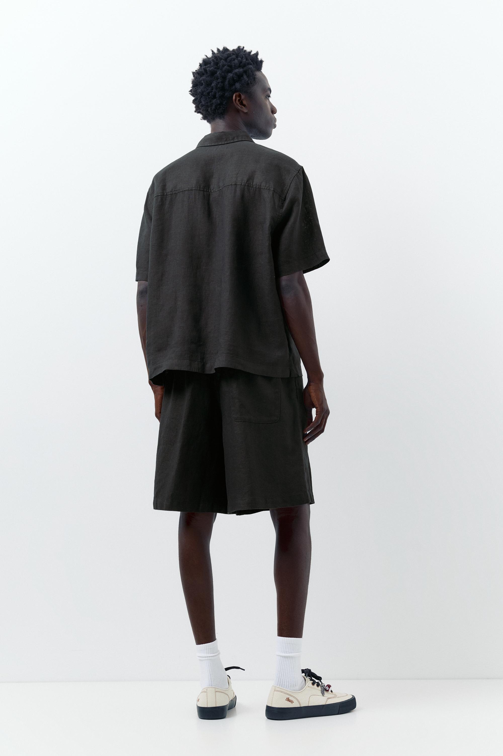 100% linen Bermuda sweat shorts — Black