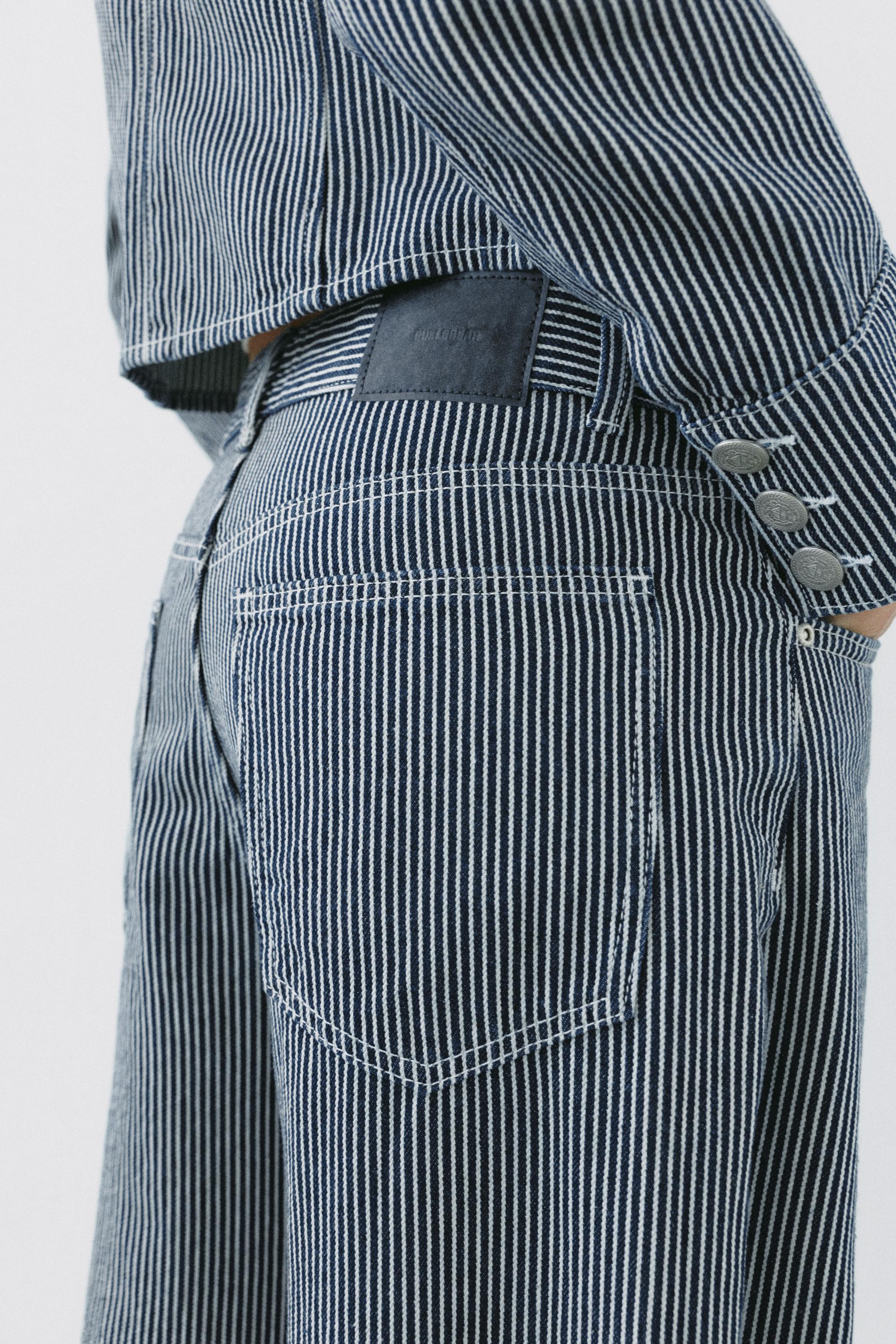 Low-rise striped baggy jeans — Dark blue