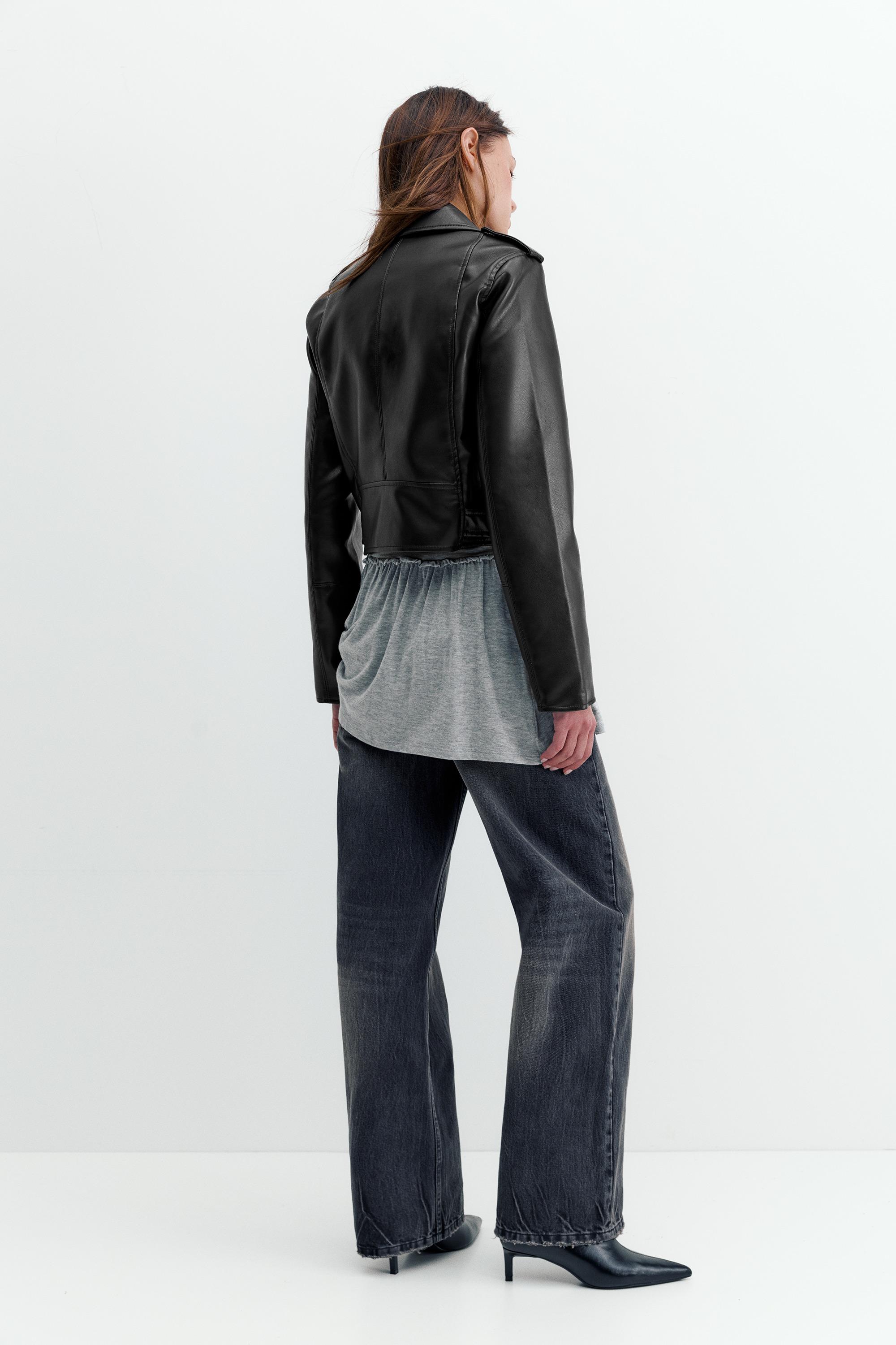 Suni deri biker ceket - Görsel 17