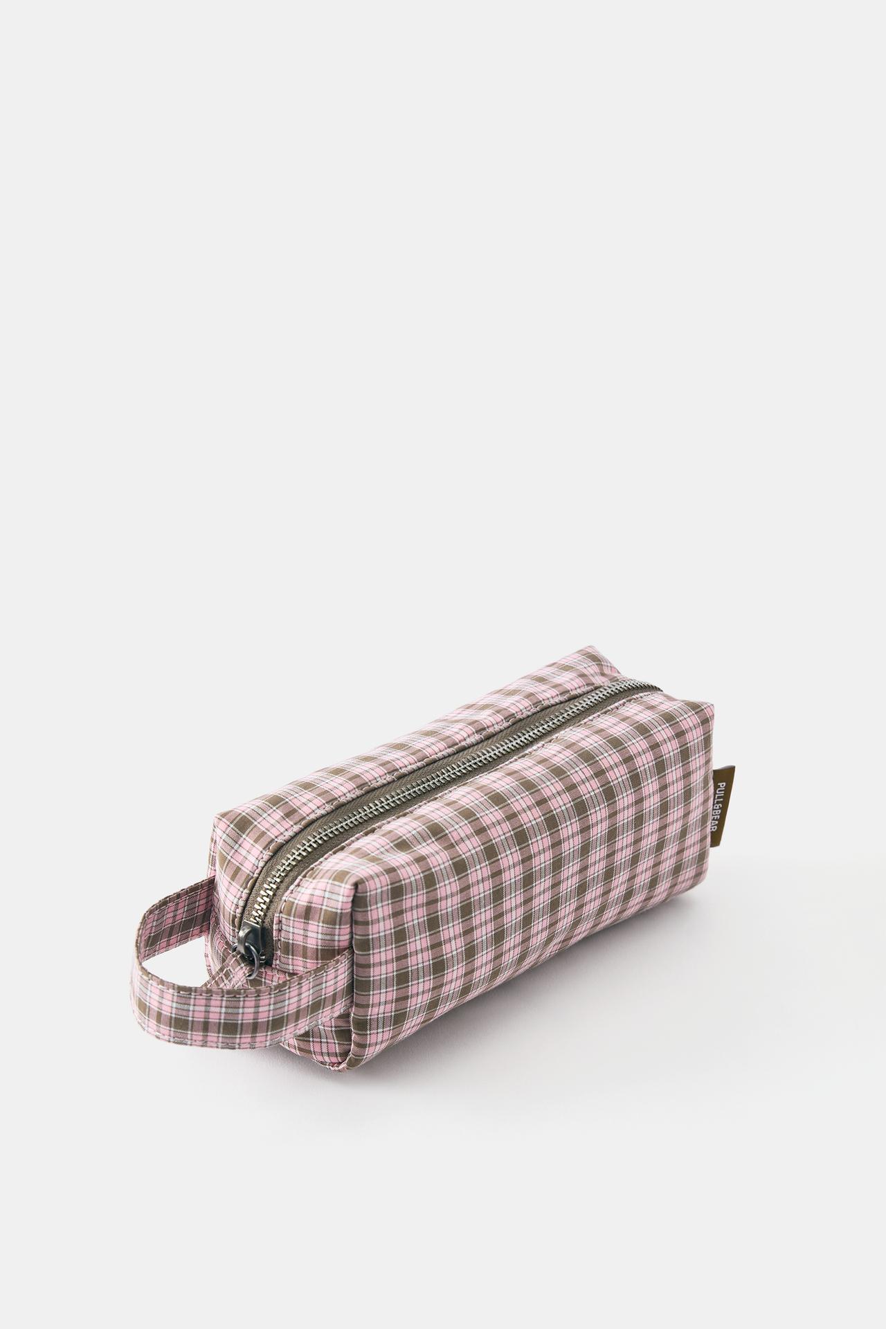 Checked pencil case — Pink