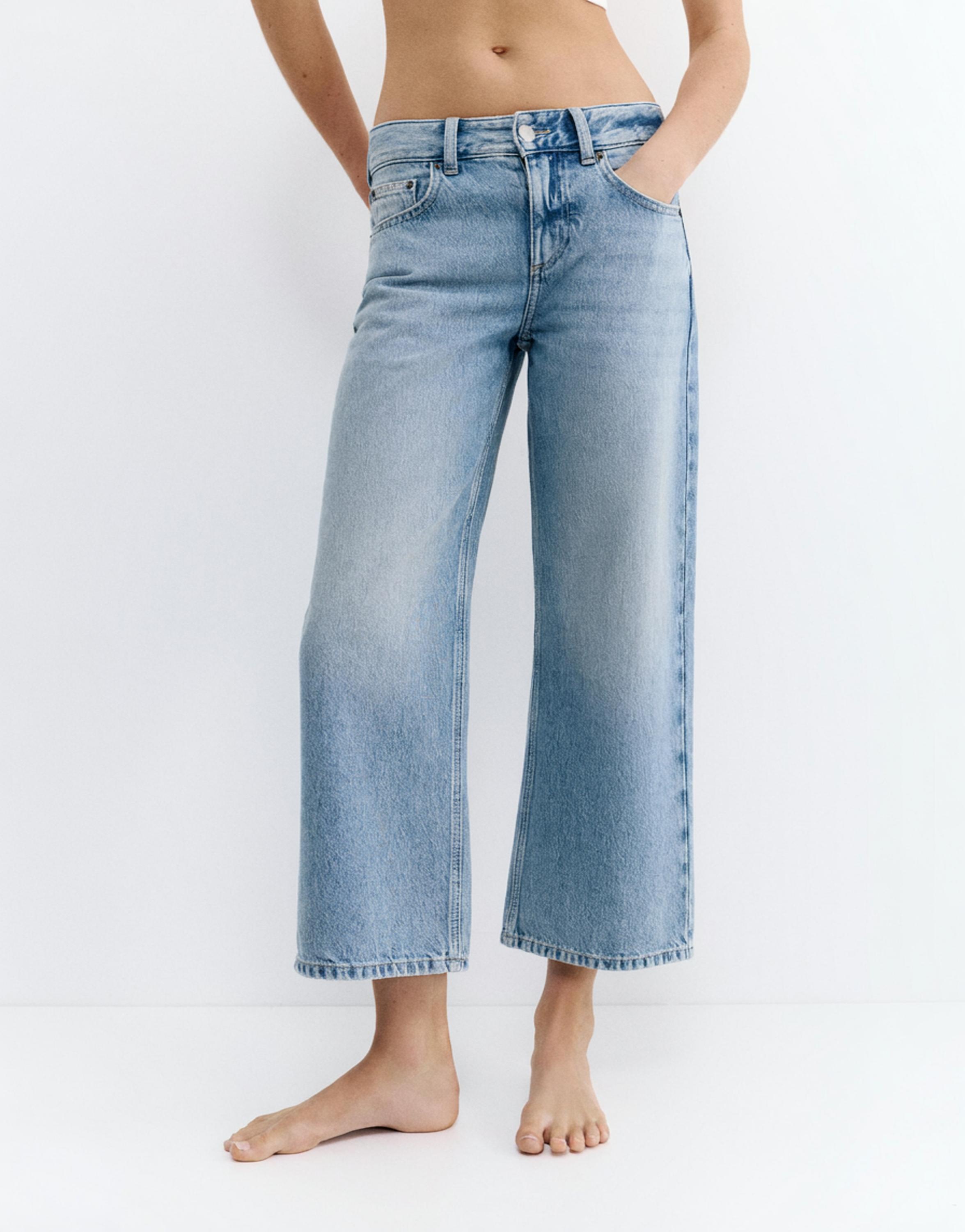 Low-rise culottes jeans — Pale blue