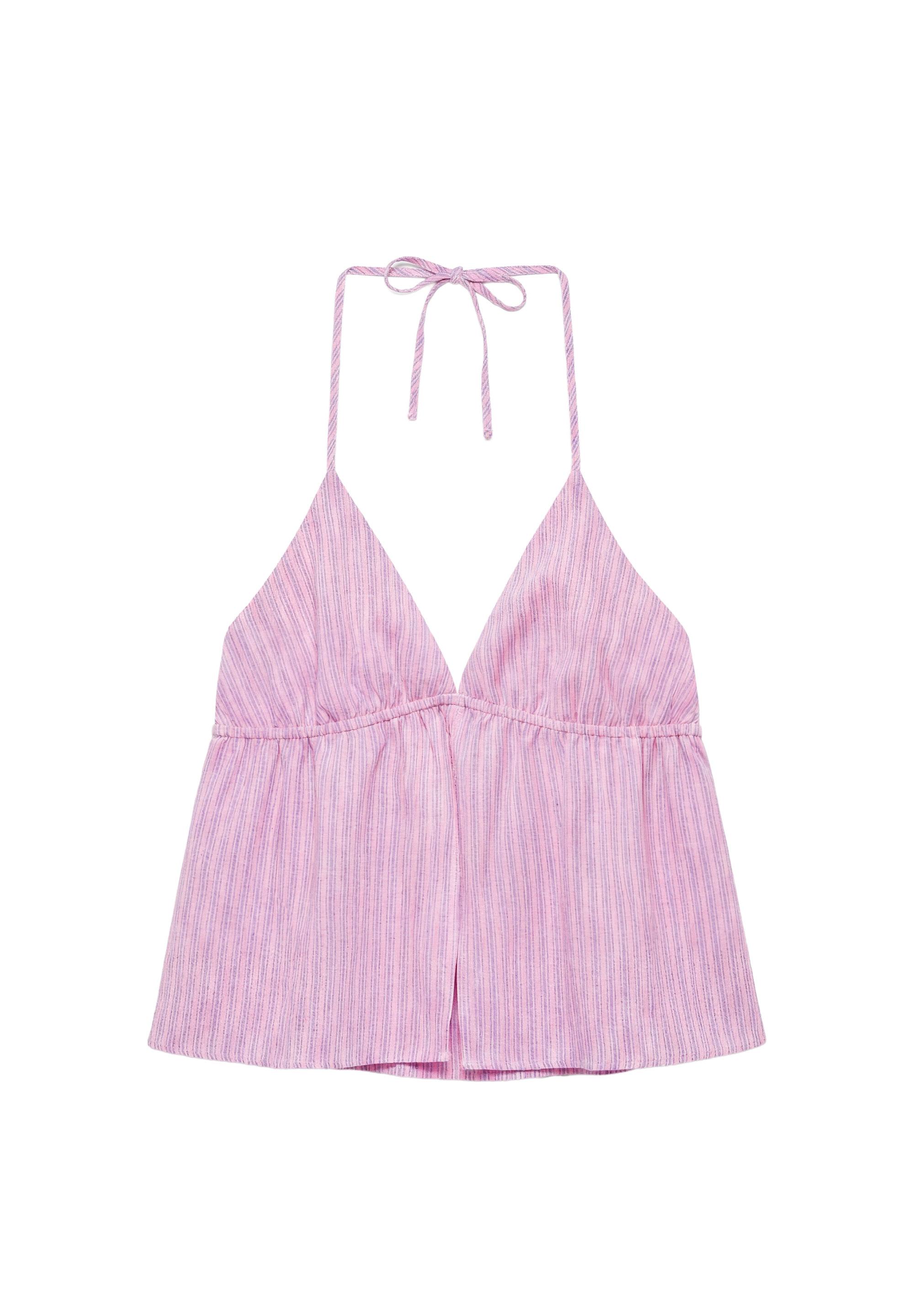 Striped linen blend halter top — Pink