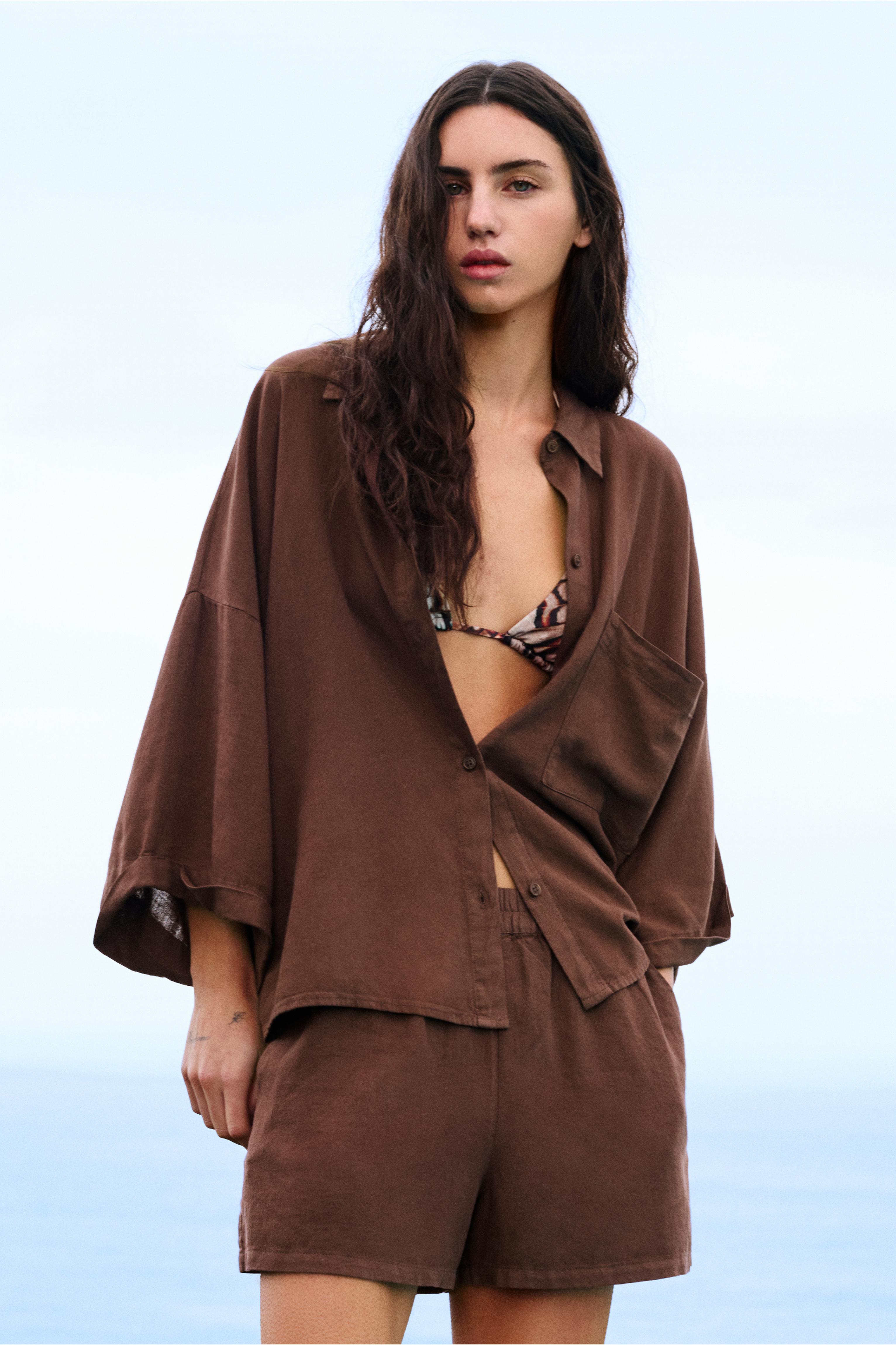 Linen blend shirt — Brown