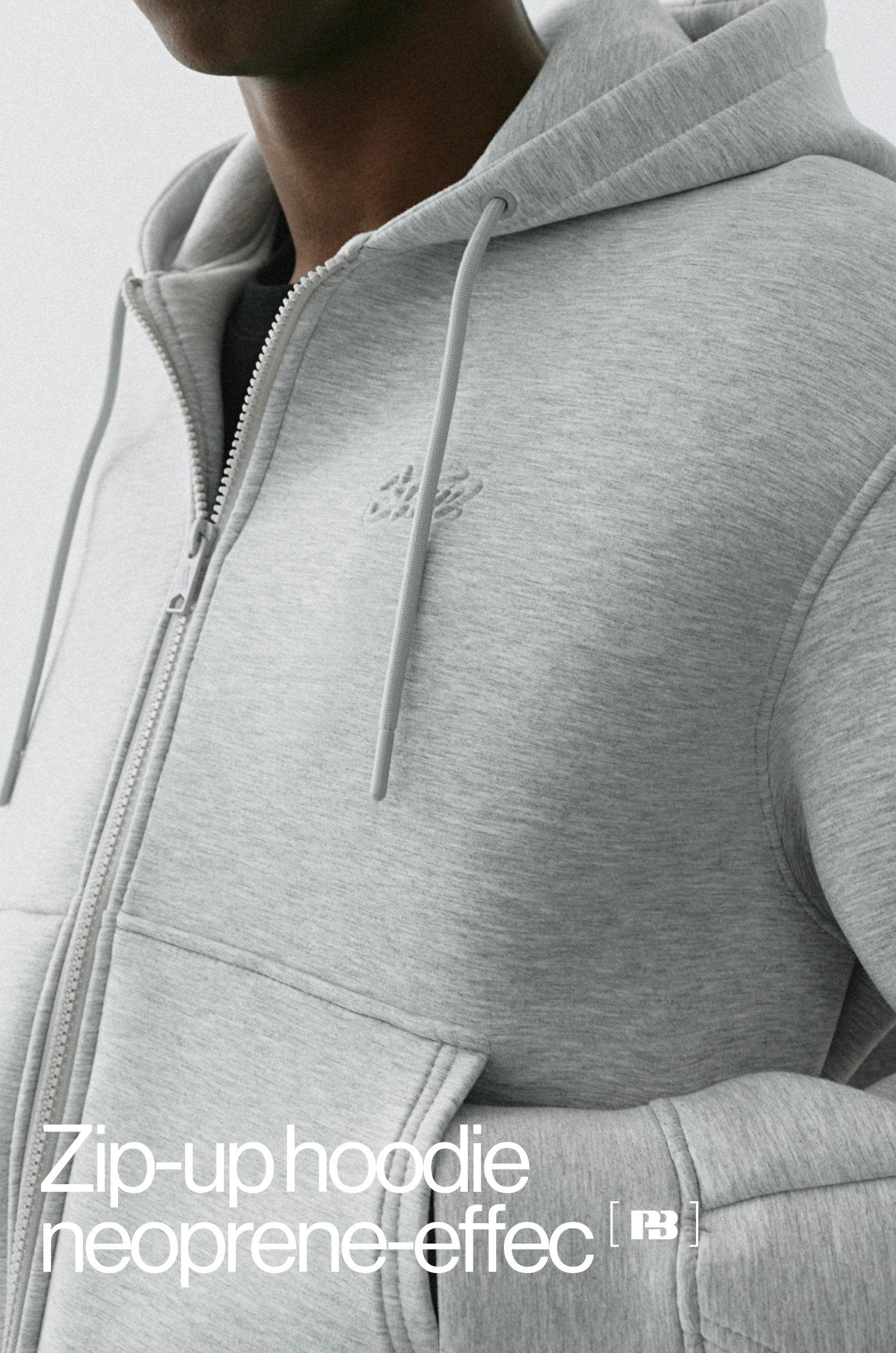 Neoprene-effect zip-up hoodie — Grey marl