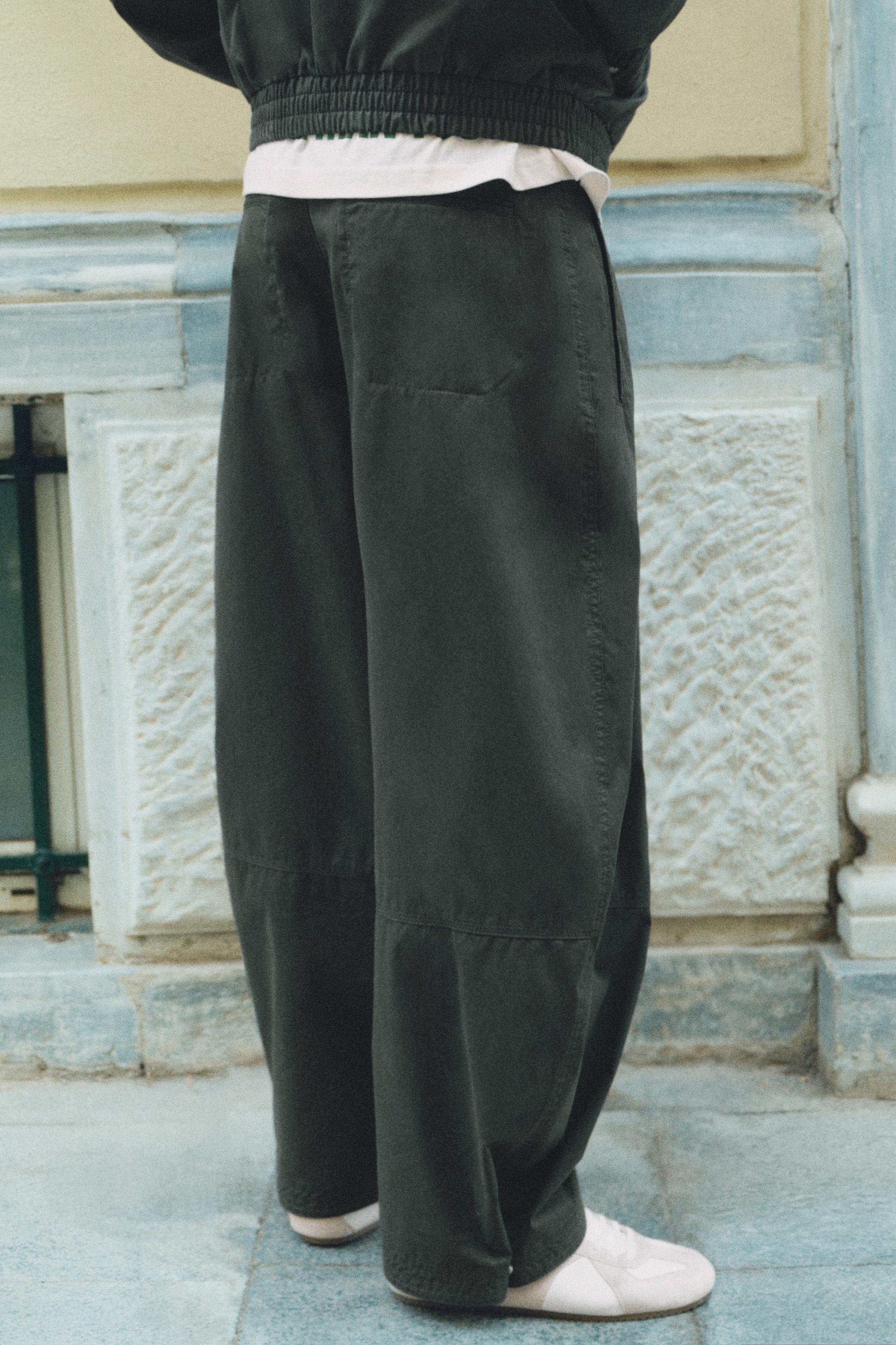 Darted barrel-leg trousers — Bluish green