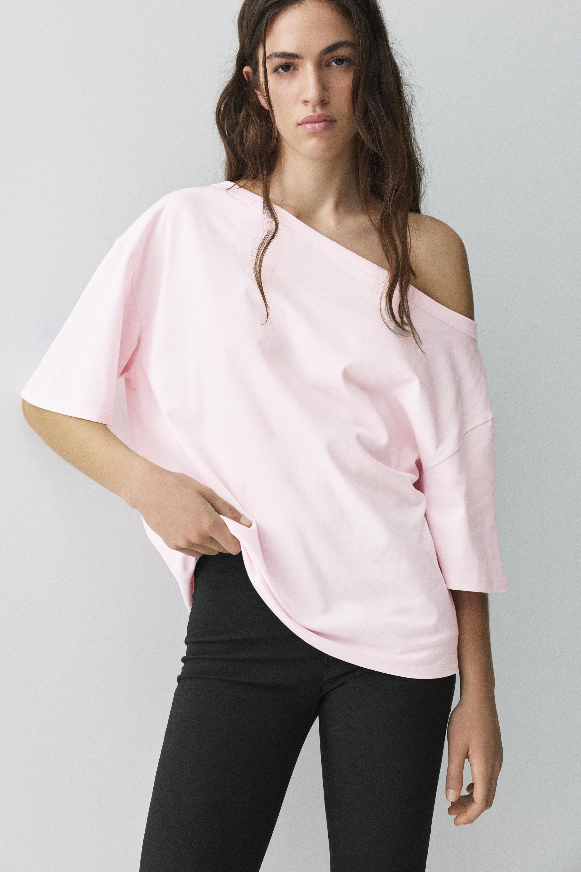 Asymmetric short sleeve T-shirt — Pink