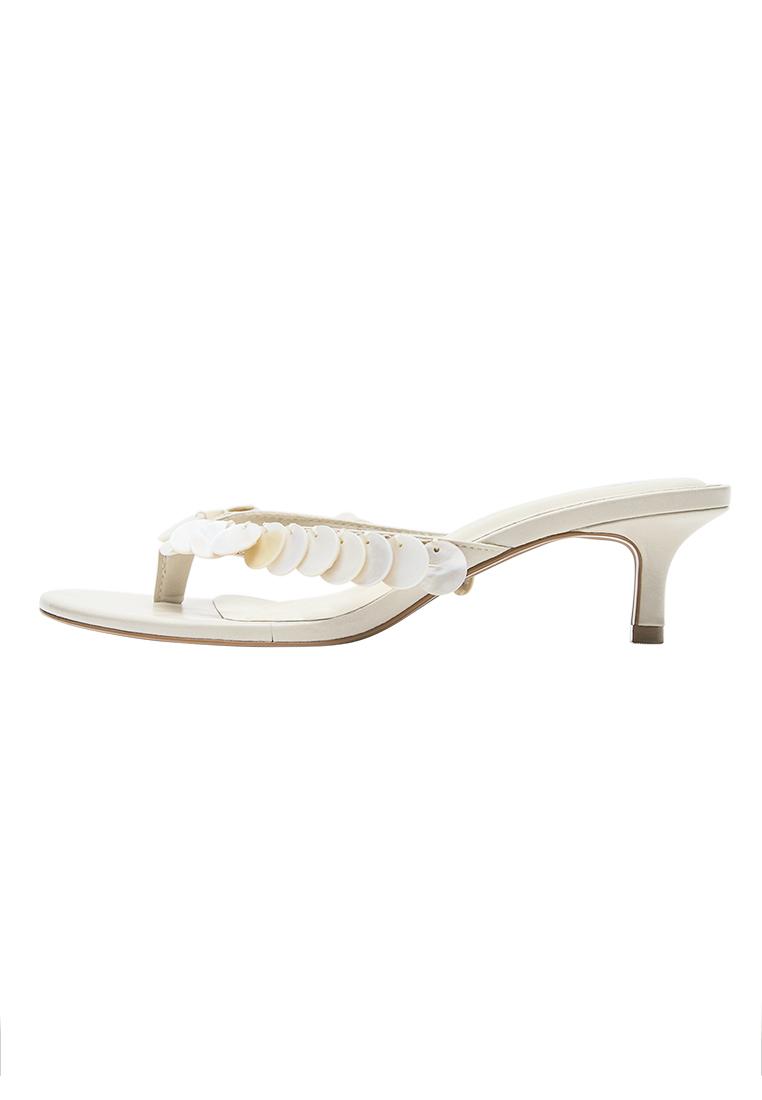 Beaded heeled sandals — Ecru