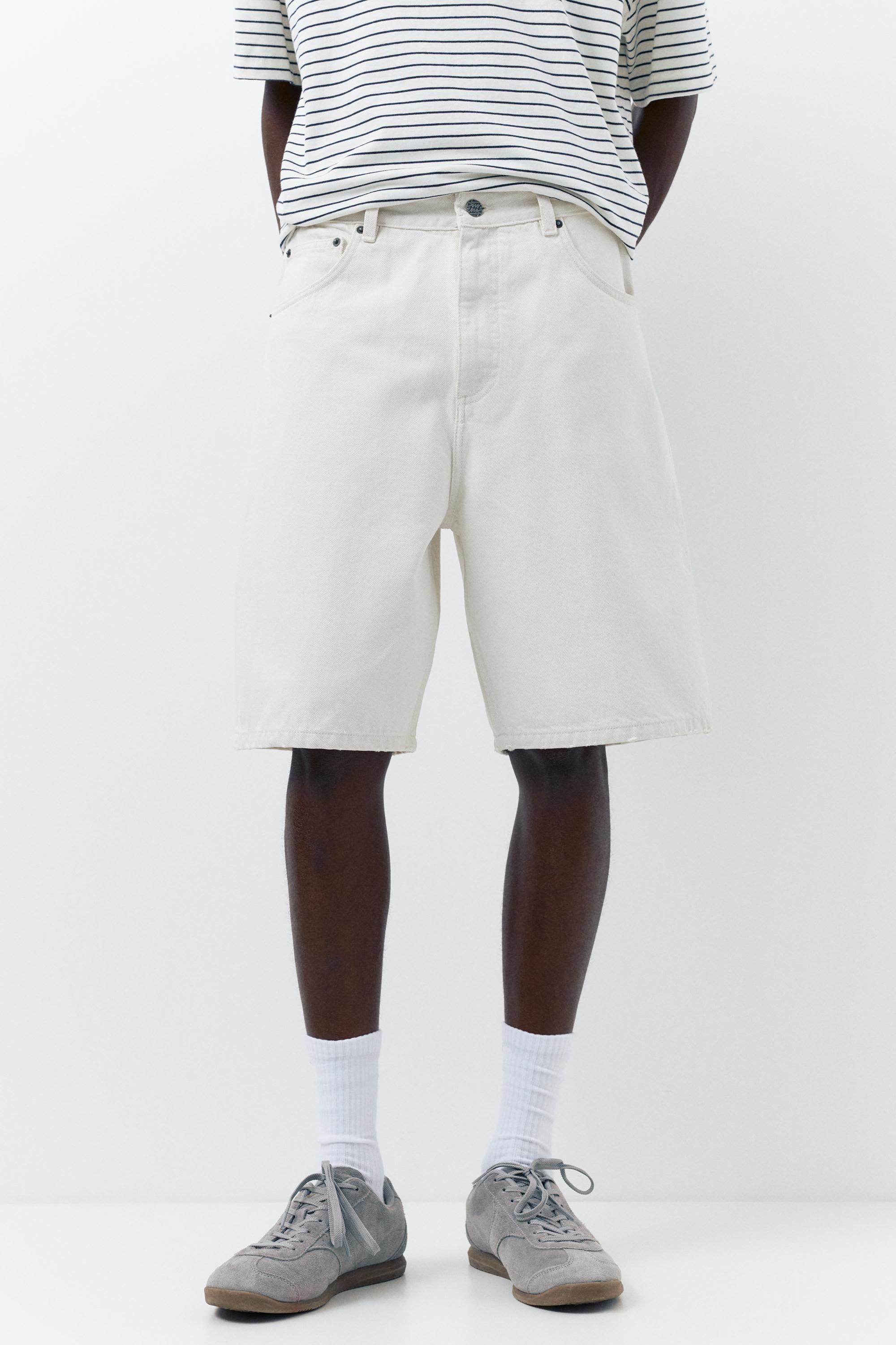 Baggy denim Bermuda shorts — Ecru