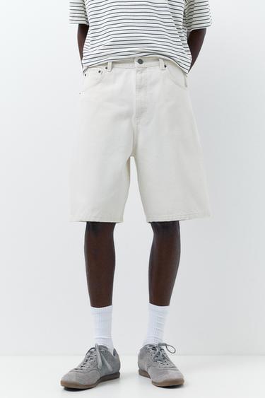 Baggy denim Bermuda shorts — Ecru 4