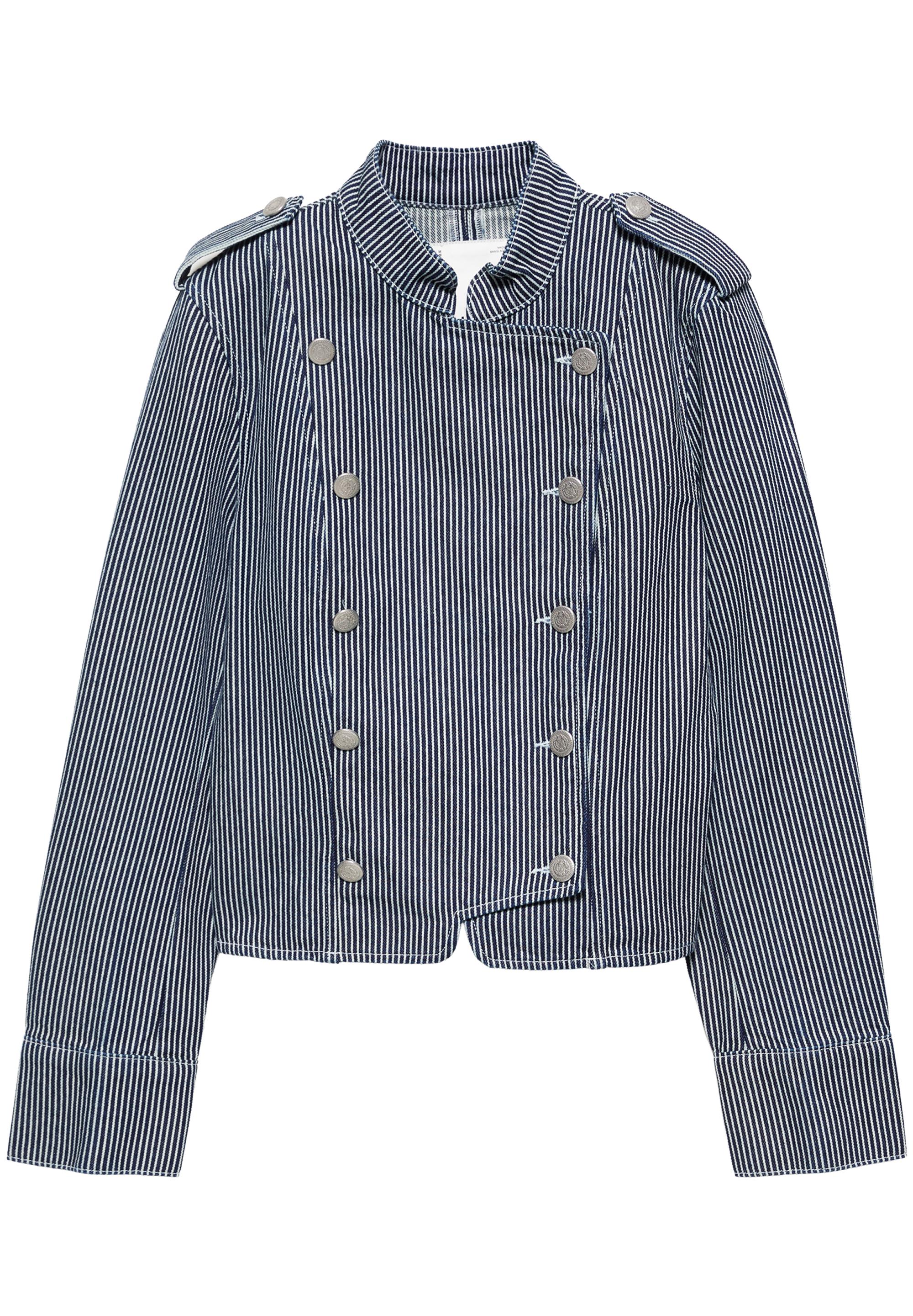 Striped buttoned denim jacket — Dark blue