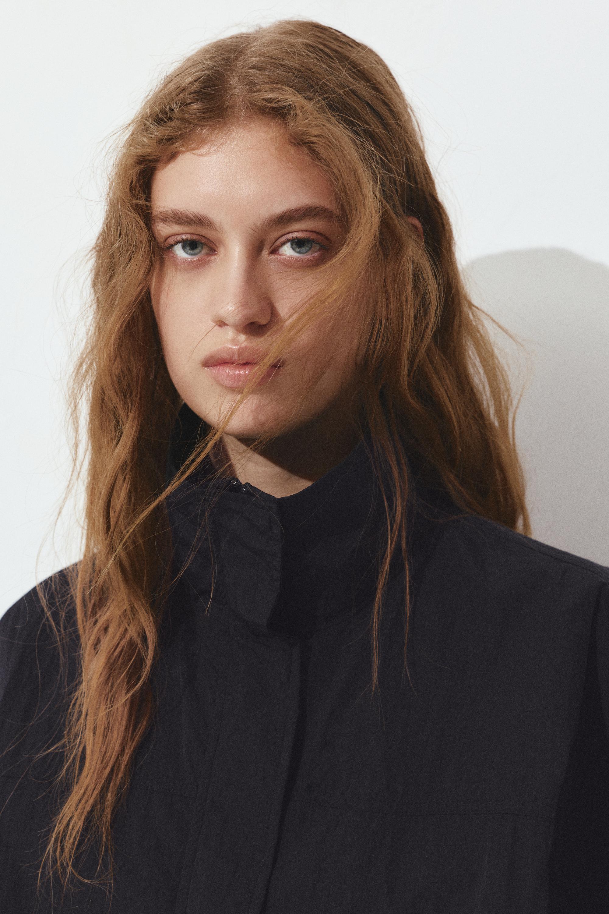 Short nylon-effect jacket — Black
