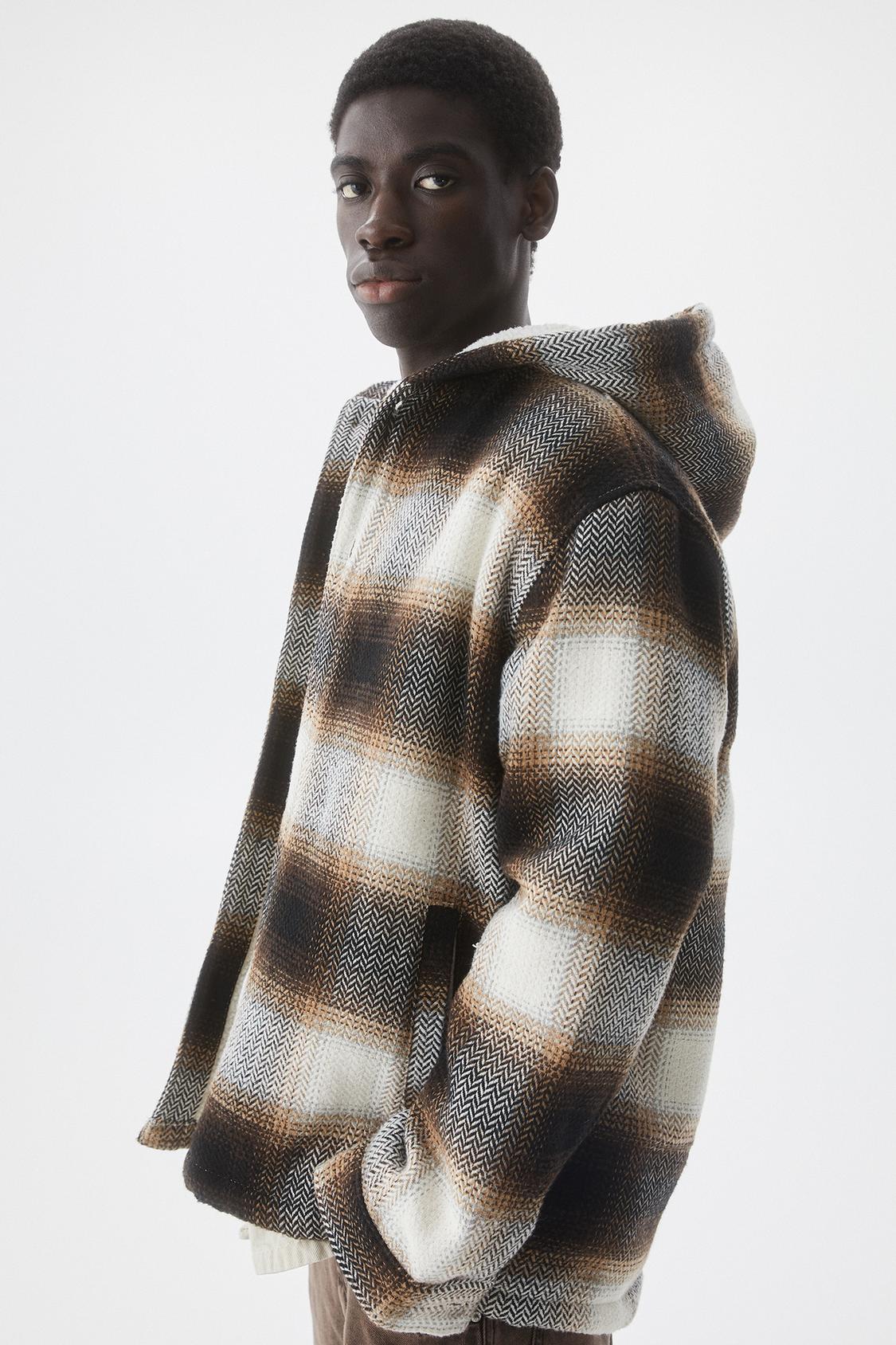 Faux shearling hooded check jacket - PULL&BEAR