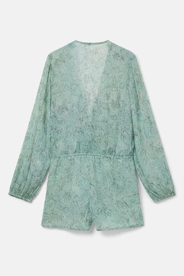 Printed gathered romper — Turquoise 3