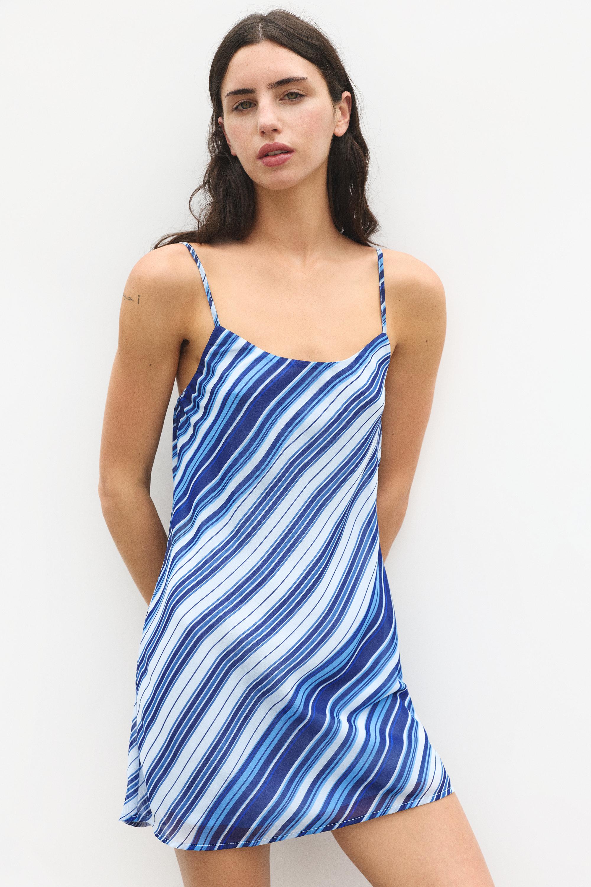Short striped strappy dress — Deep blue