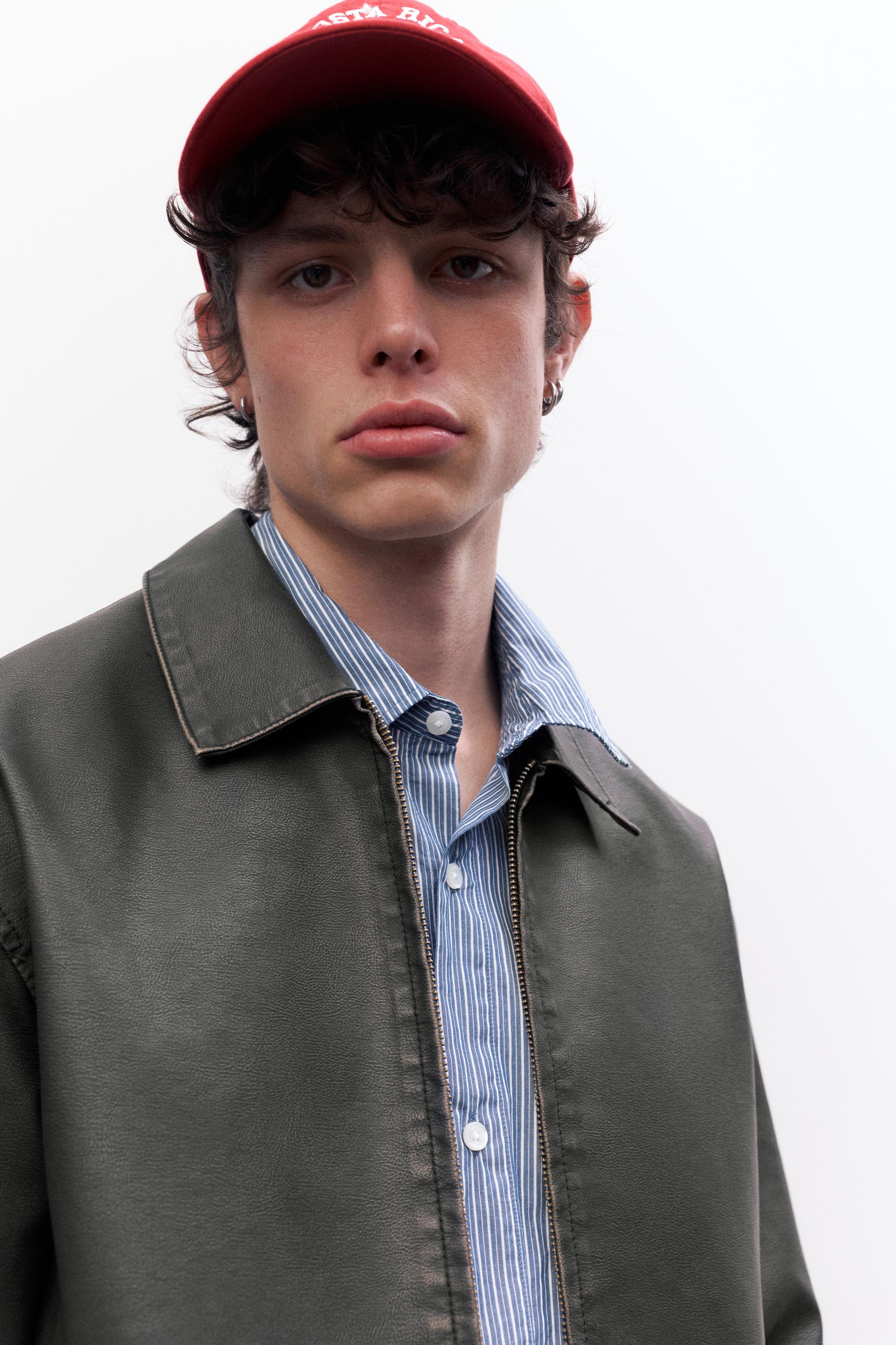 Washed faux leather jacket — Dark grey
