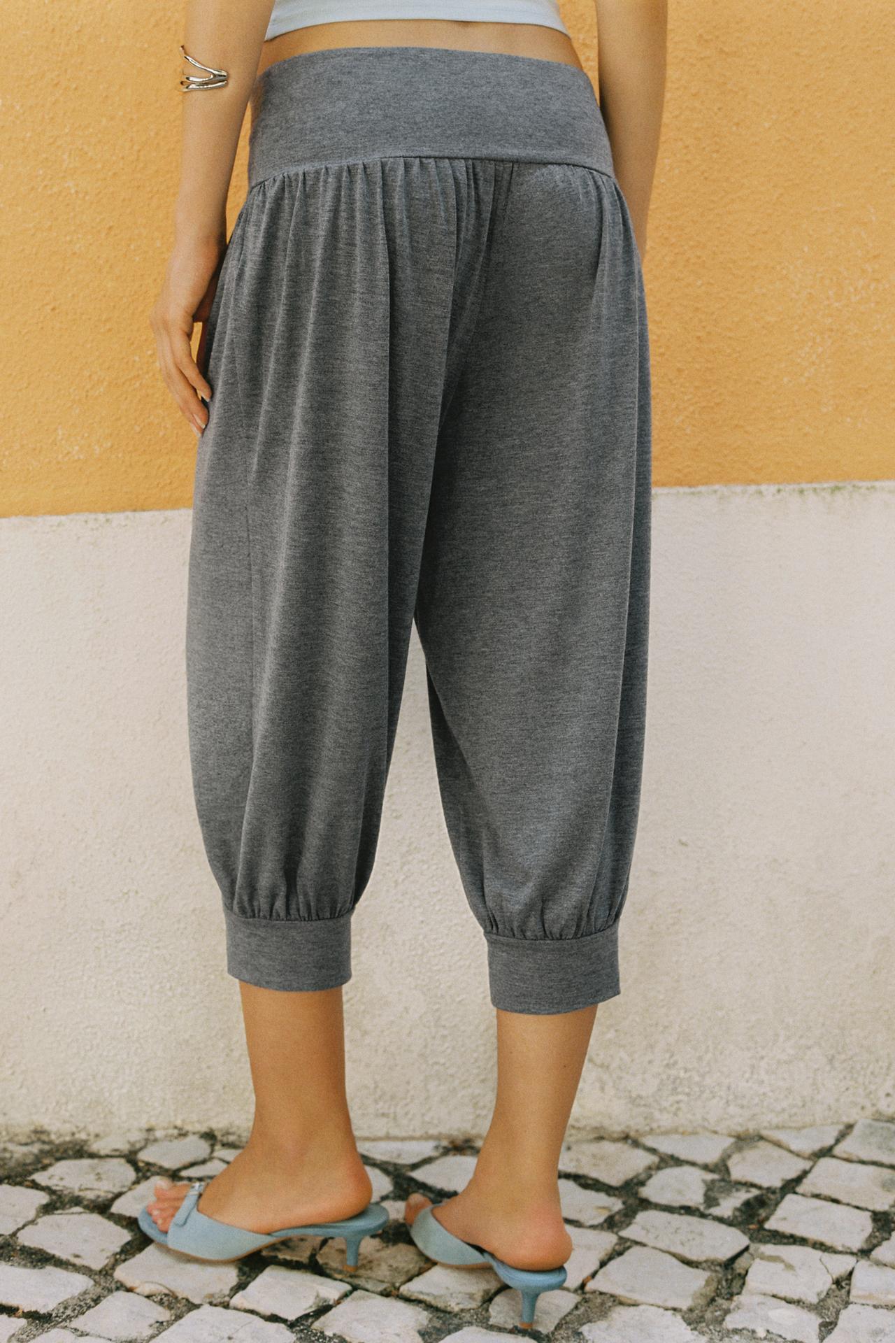 Cropped sarouel trousers — Grey marl