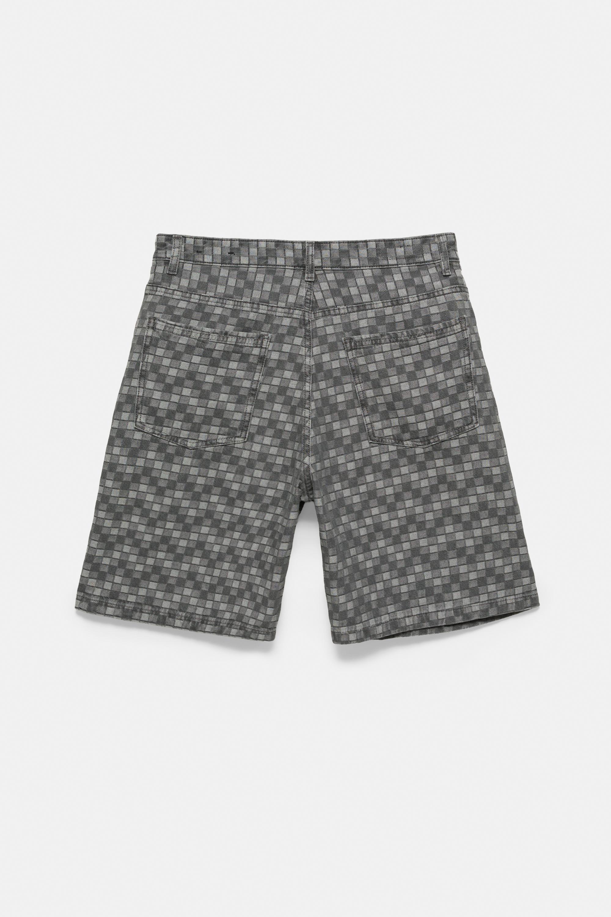Checked denim Bermuda shorts — Faded black