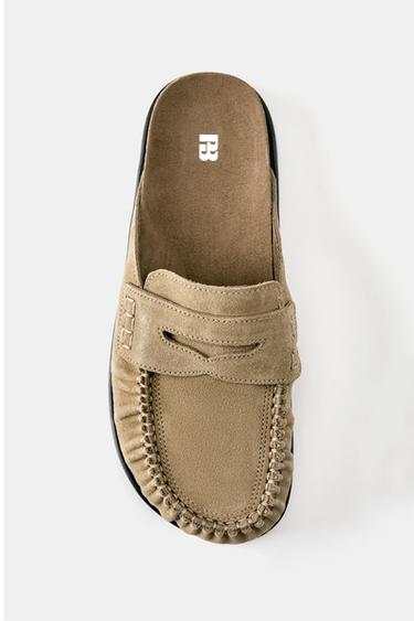 Gathered loafer leather clogs — Taupe 5