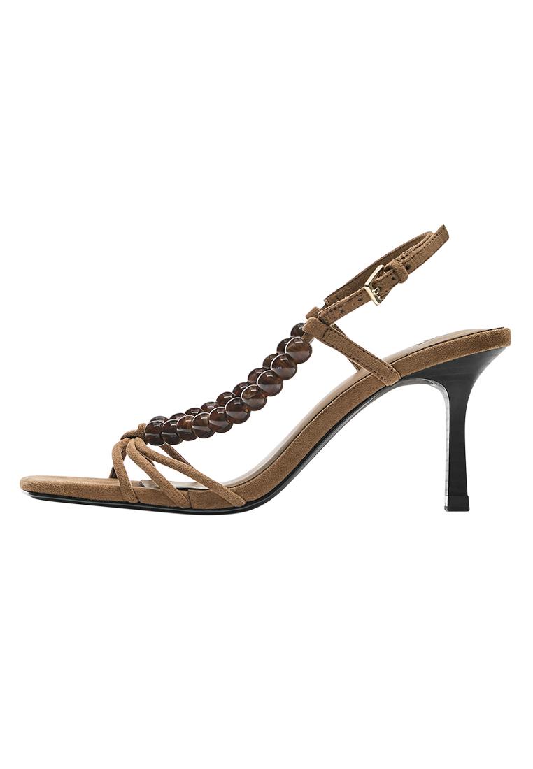 Beaded heeled sandals — Brown