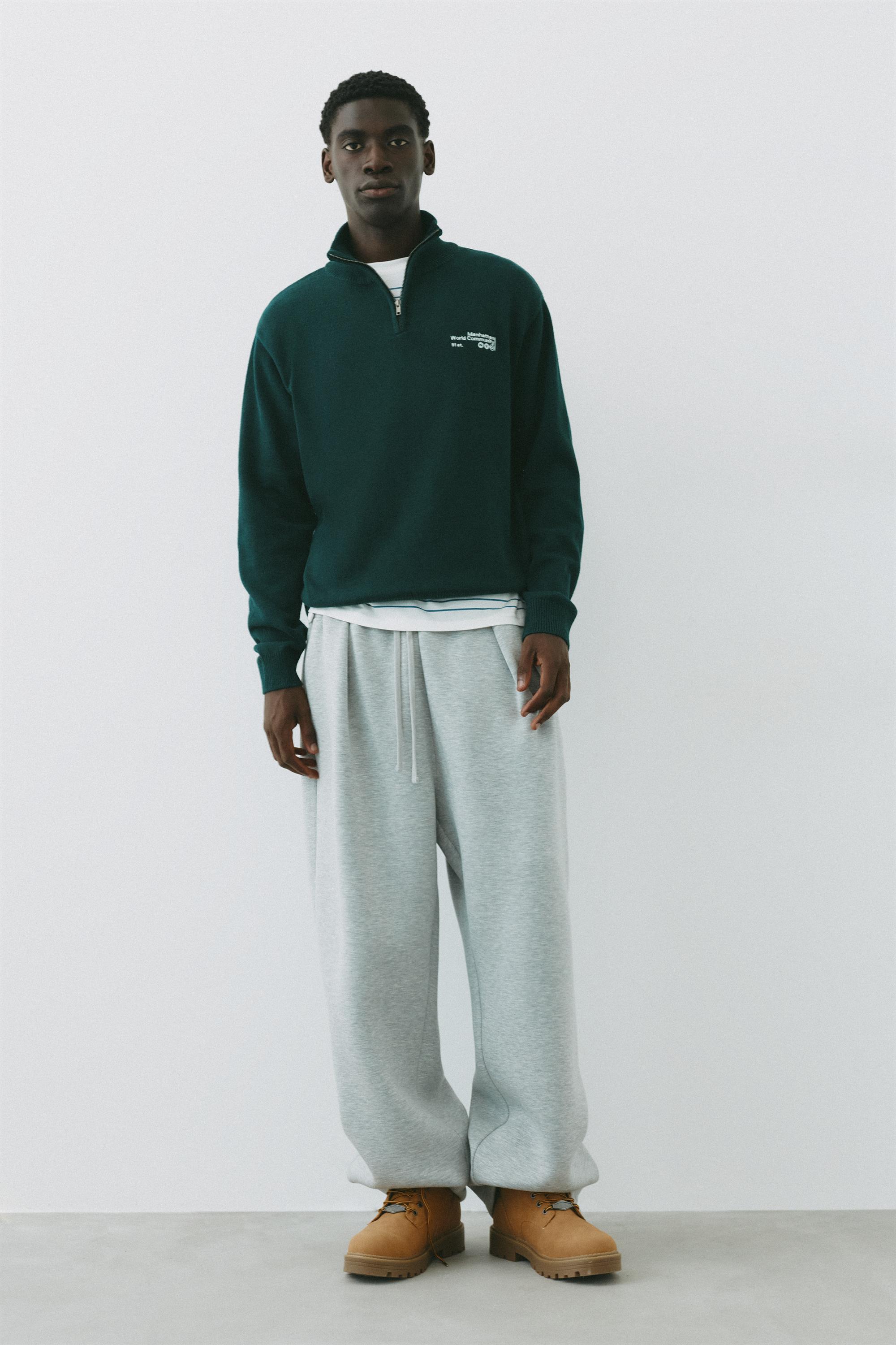 Embroidered quarter-zip sweatshirt — Dark green