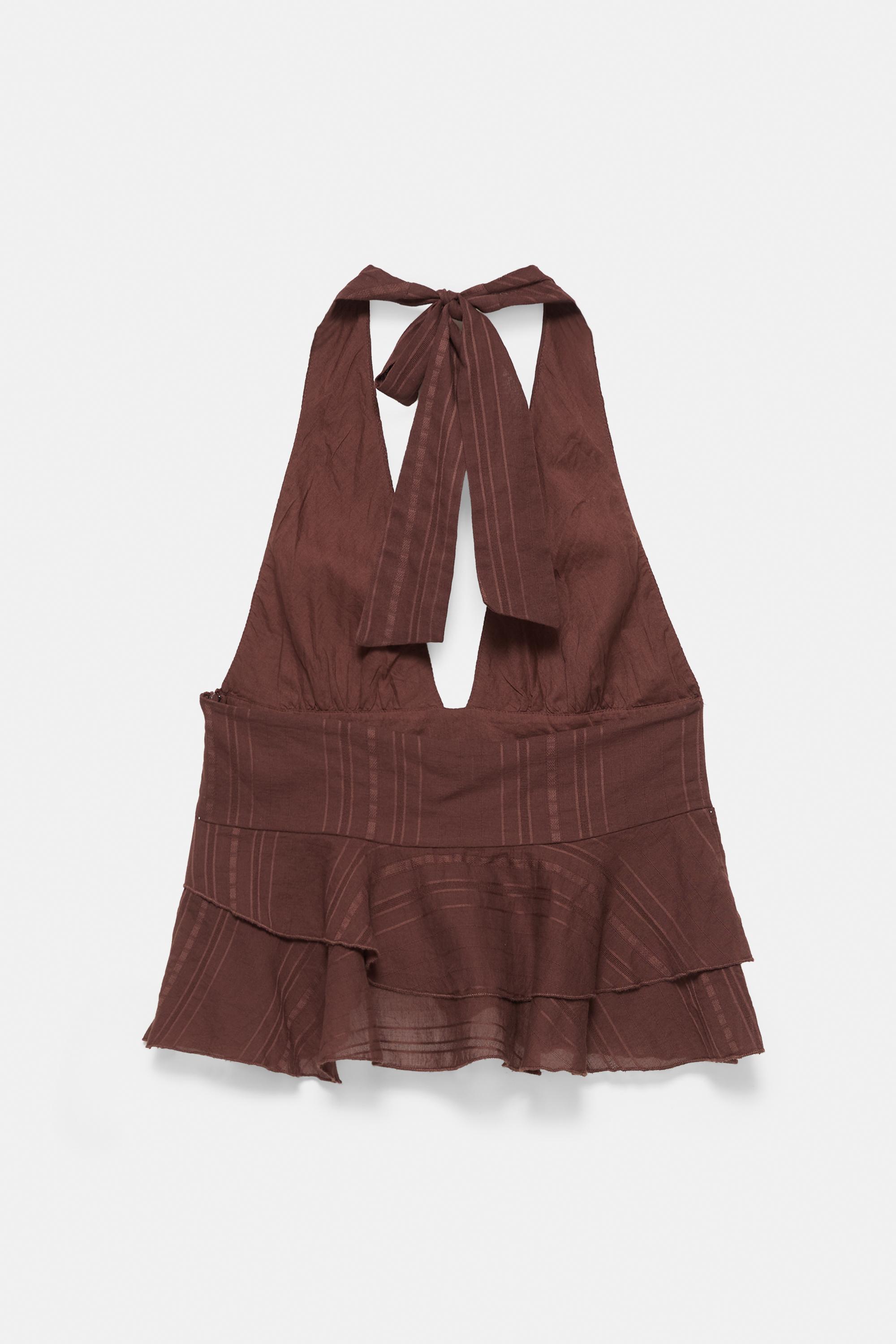 Halter top with ruffle studs — Brown