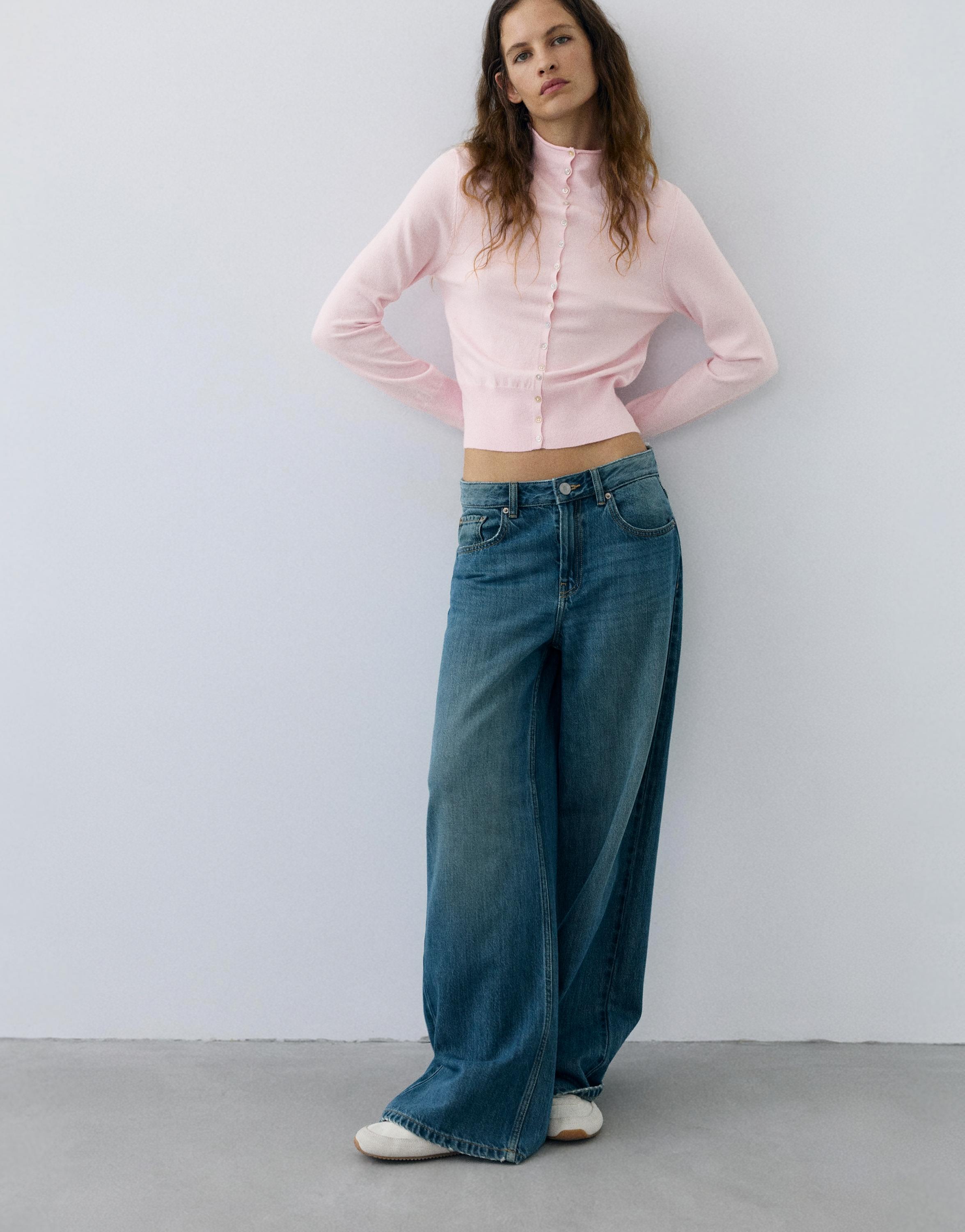 High-neck cardigan — Dusty pink