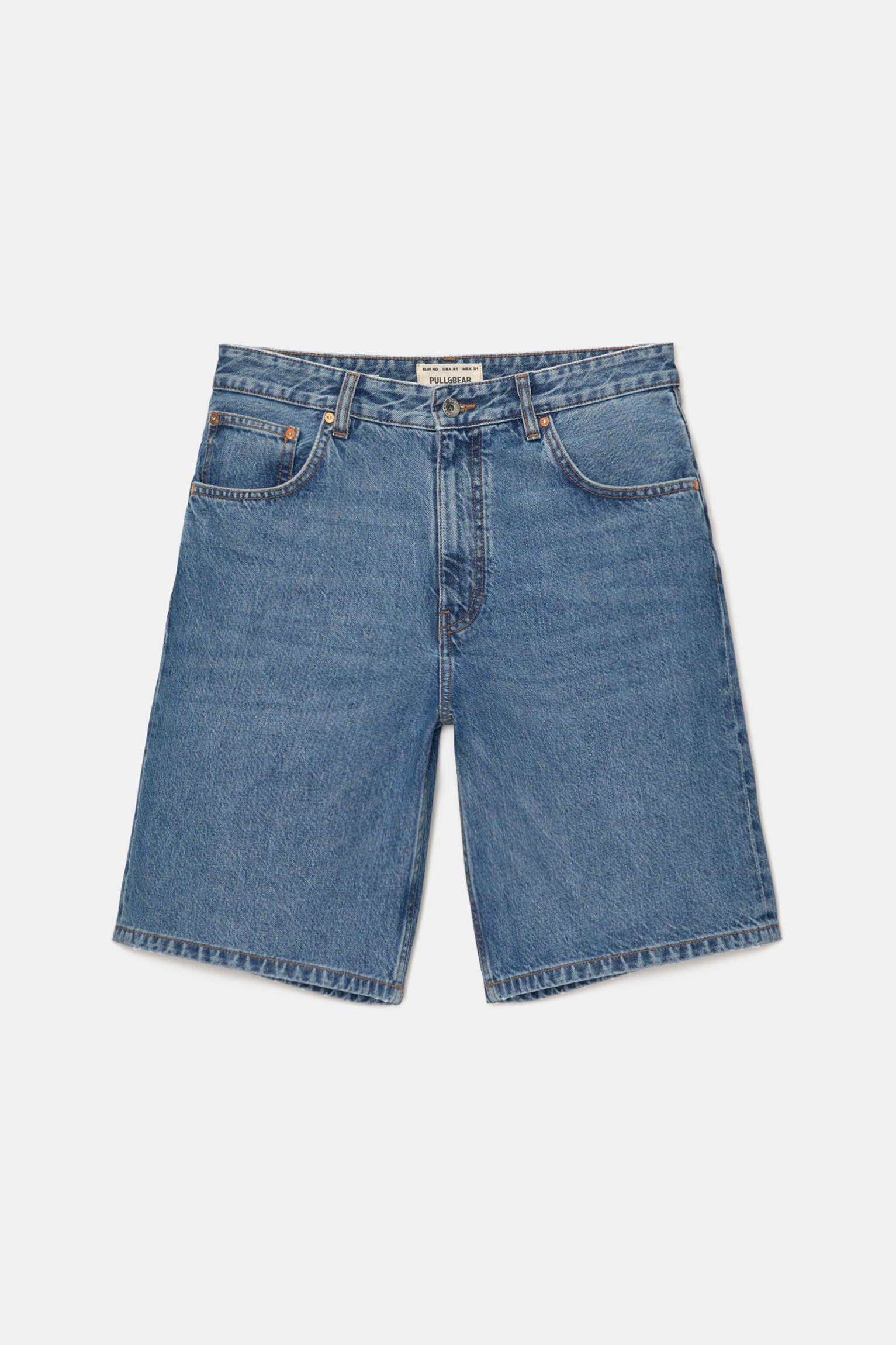 Baggy denim Bermuda shorts — Medium blue