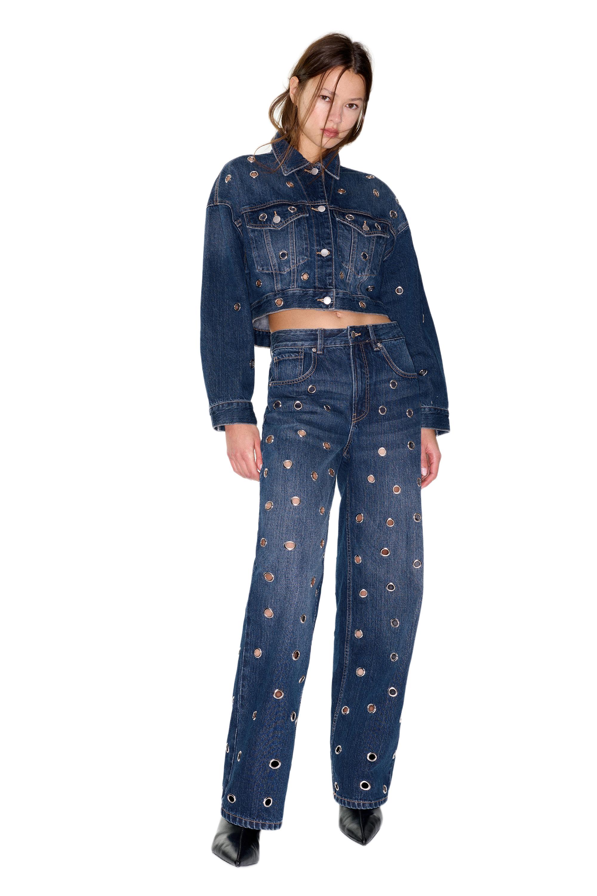 Delikli denim ceket - Görsel 6