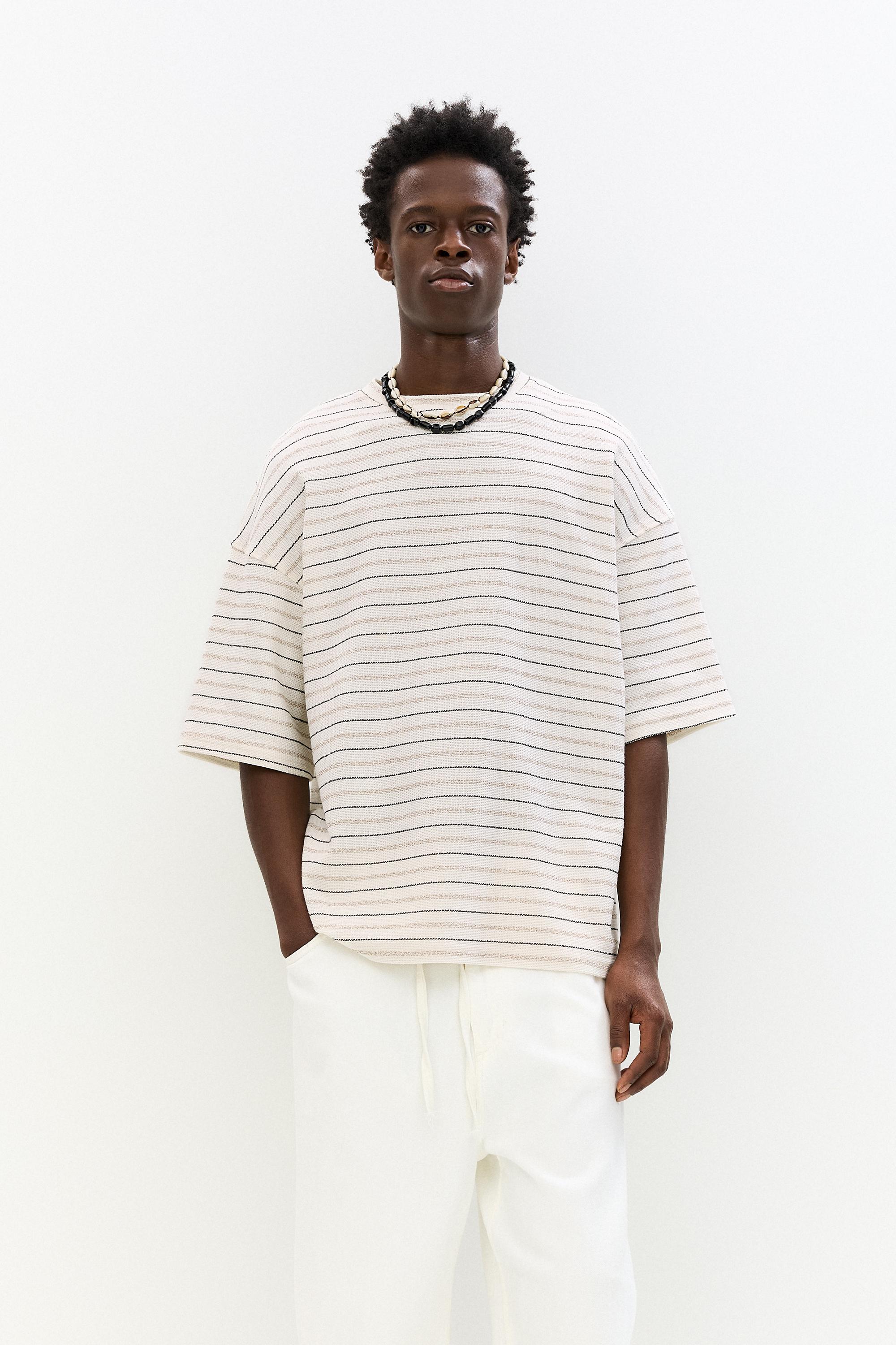 Struktur-T-Shirt Mit Streifen