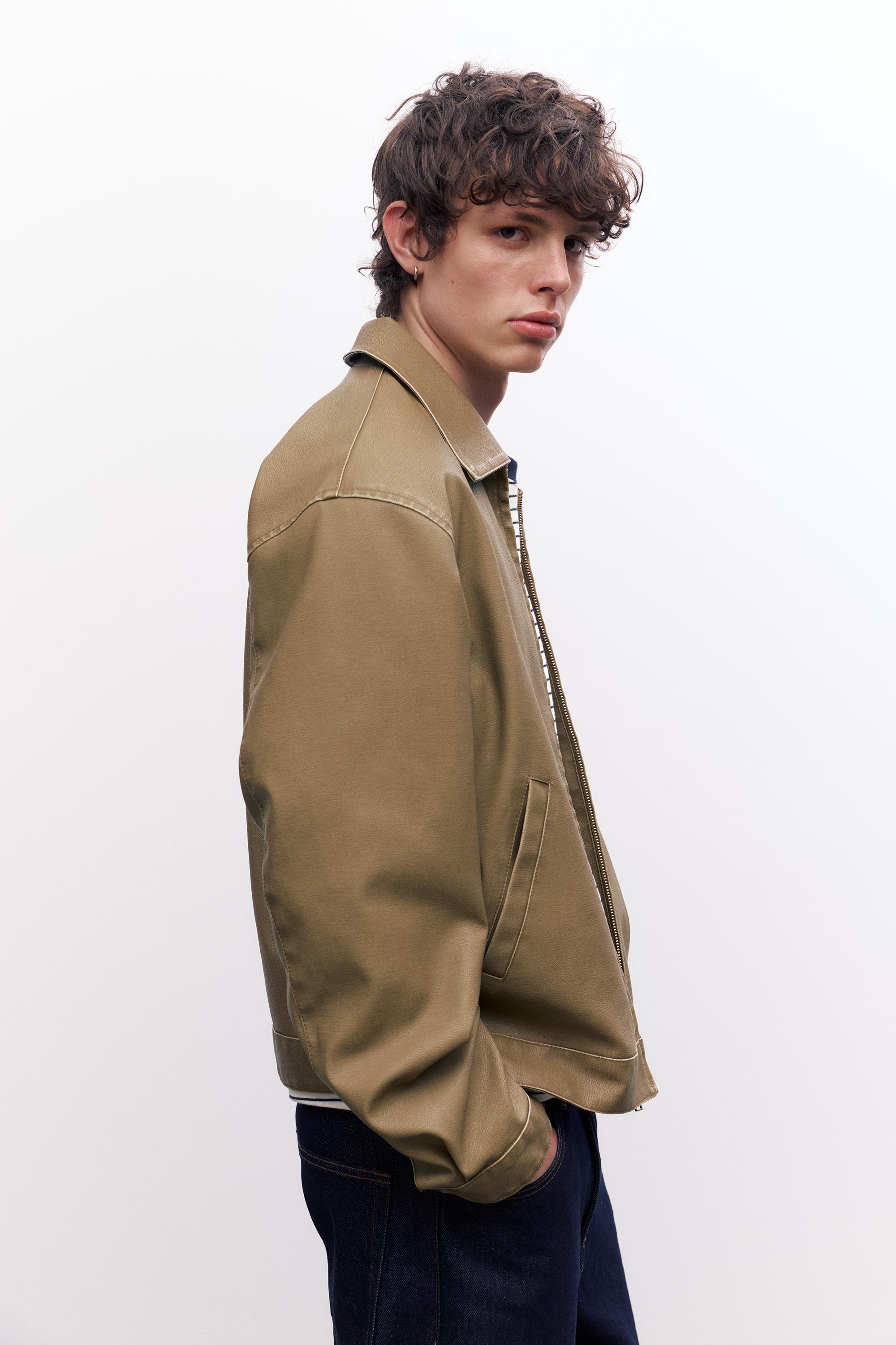 Yıkanmış suni deri ceket - Görsel 7