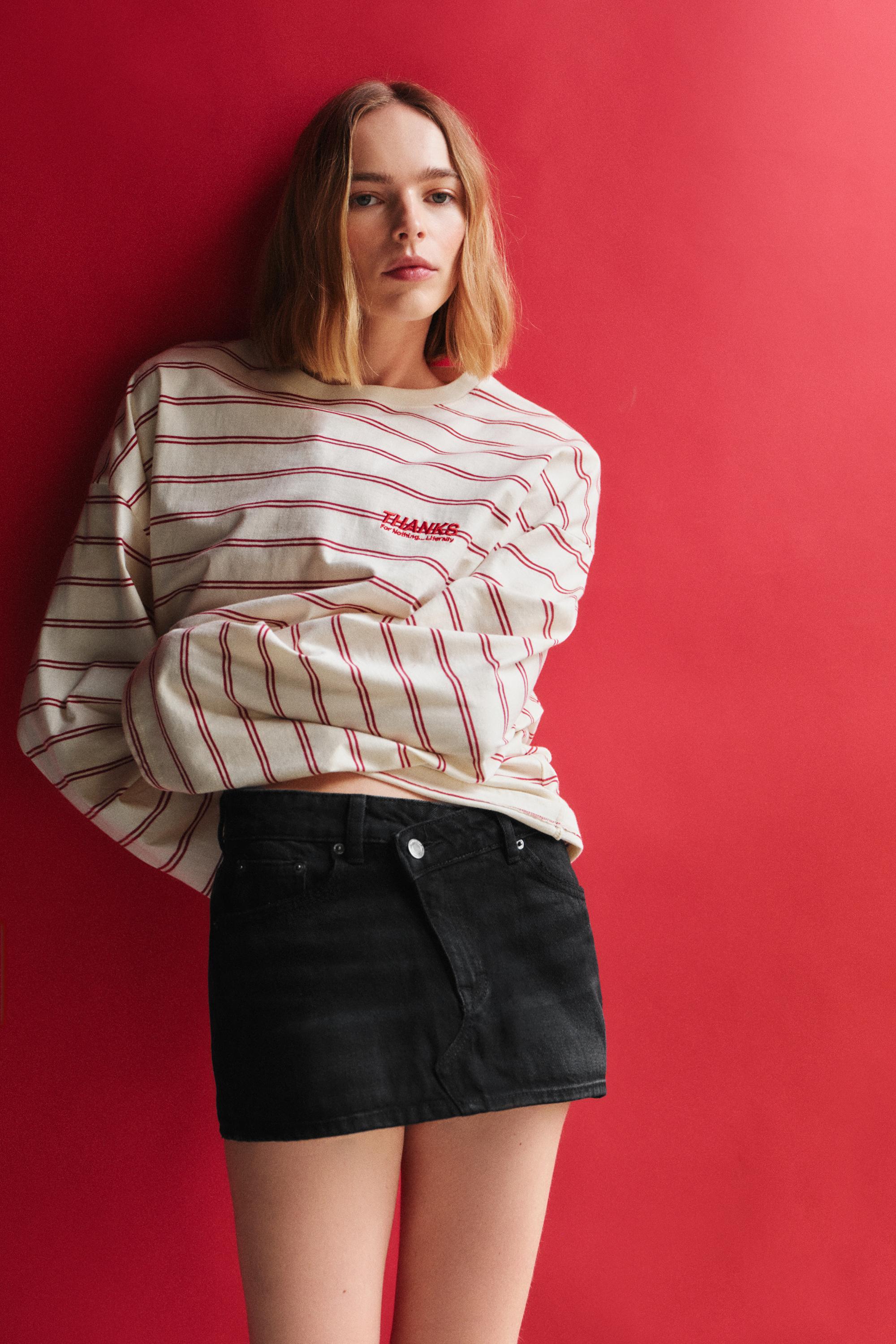 Cross-waist denim skort — Black