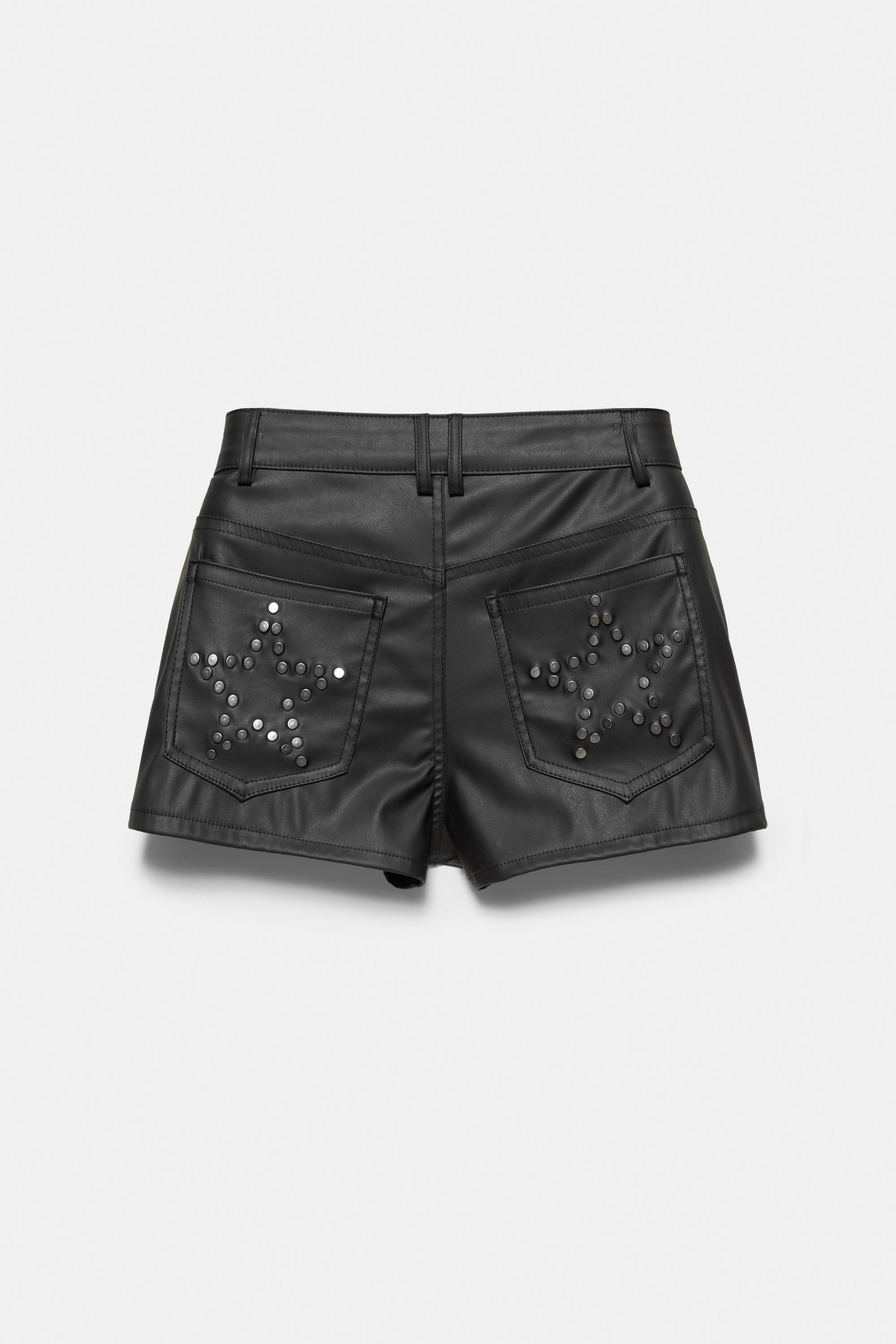 Studded faux leather mini shorts — Black